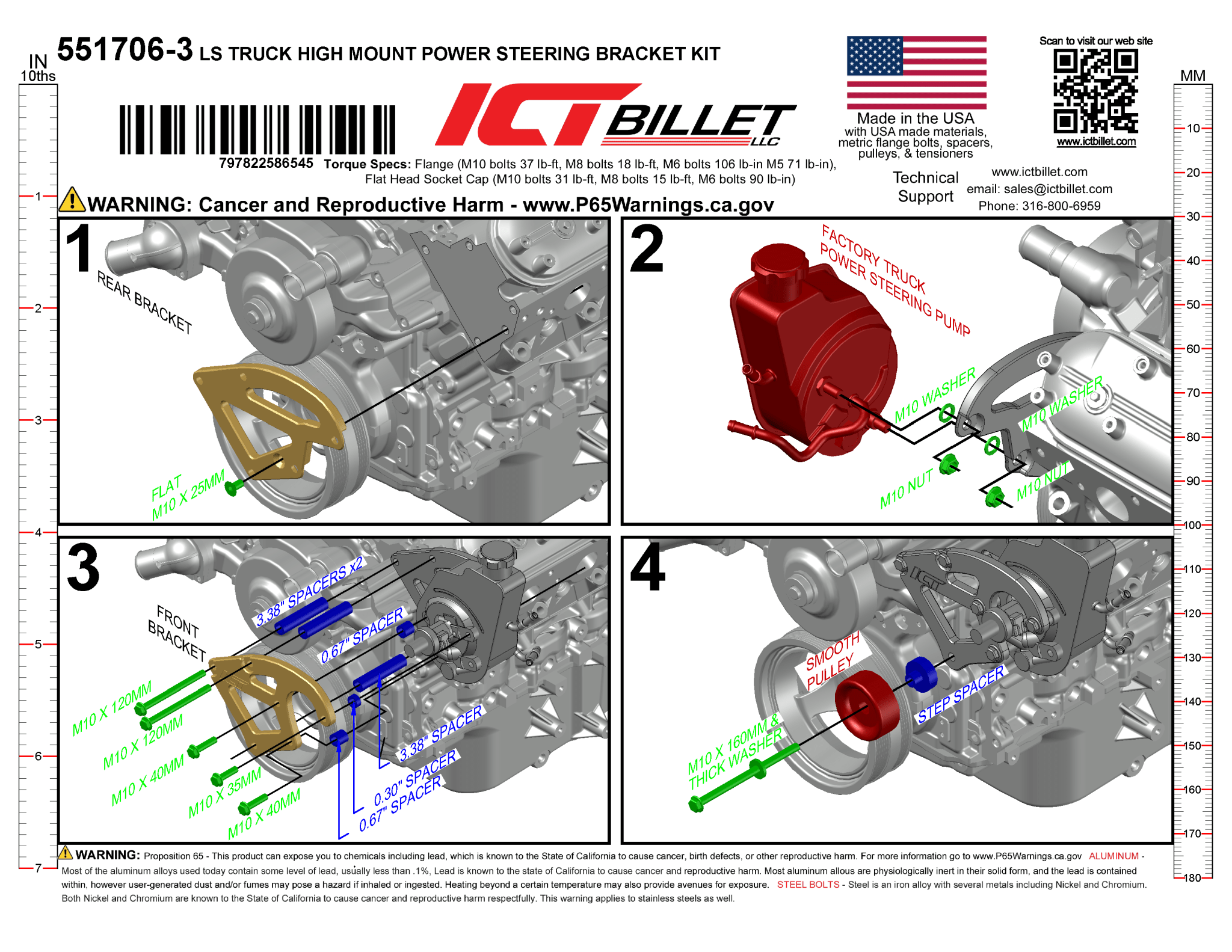 LS Power Steering Pump Bracket - Saginaw Pump - Truck Spacing - ICT Billet 551706-3