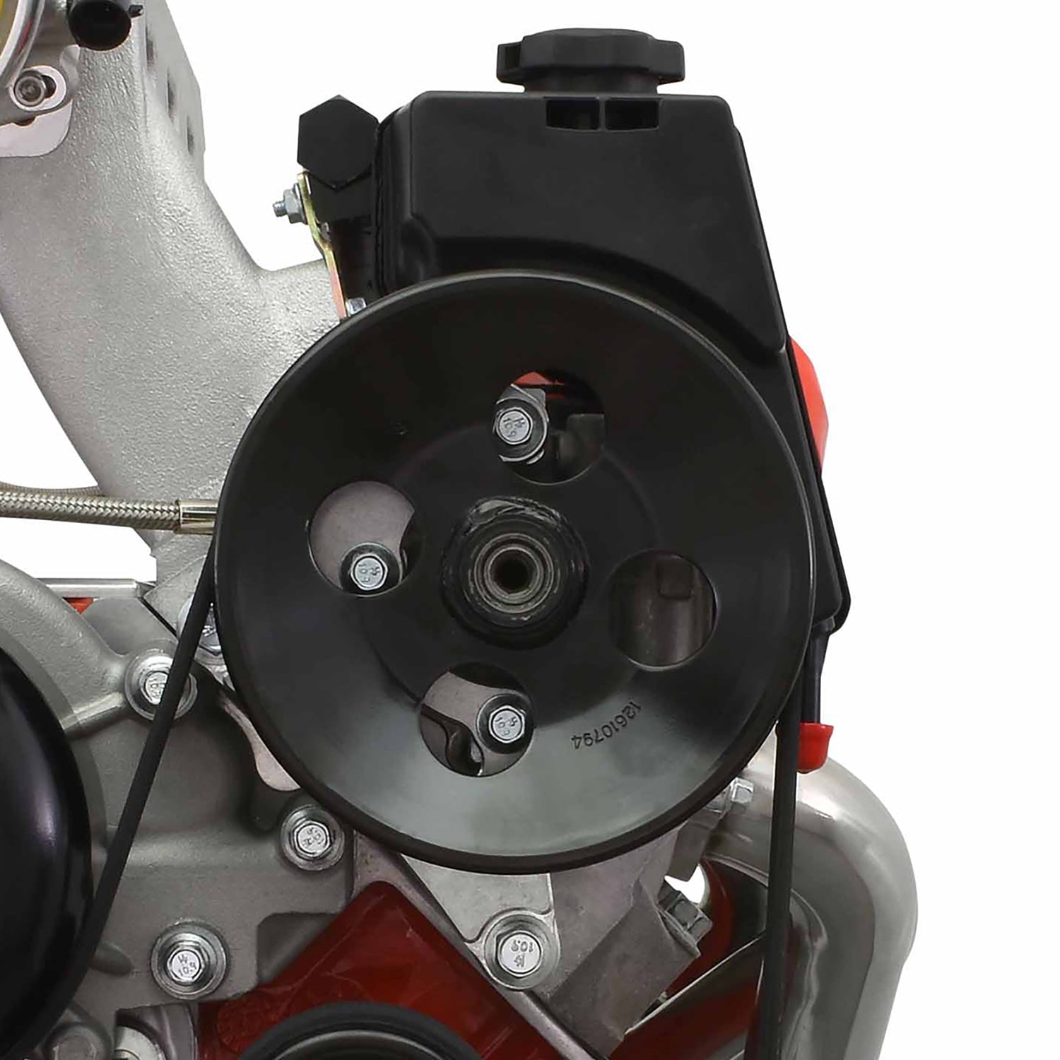 LS Power Steering Relocation Bracket Kit with LS3 Camaro Pump on 1998 2002 Camaro Spacing for Turbo Headers - ICT Billet 551581-LS30-2