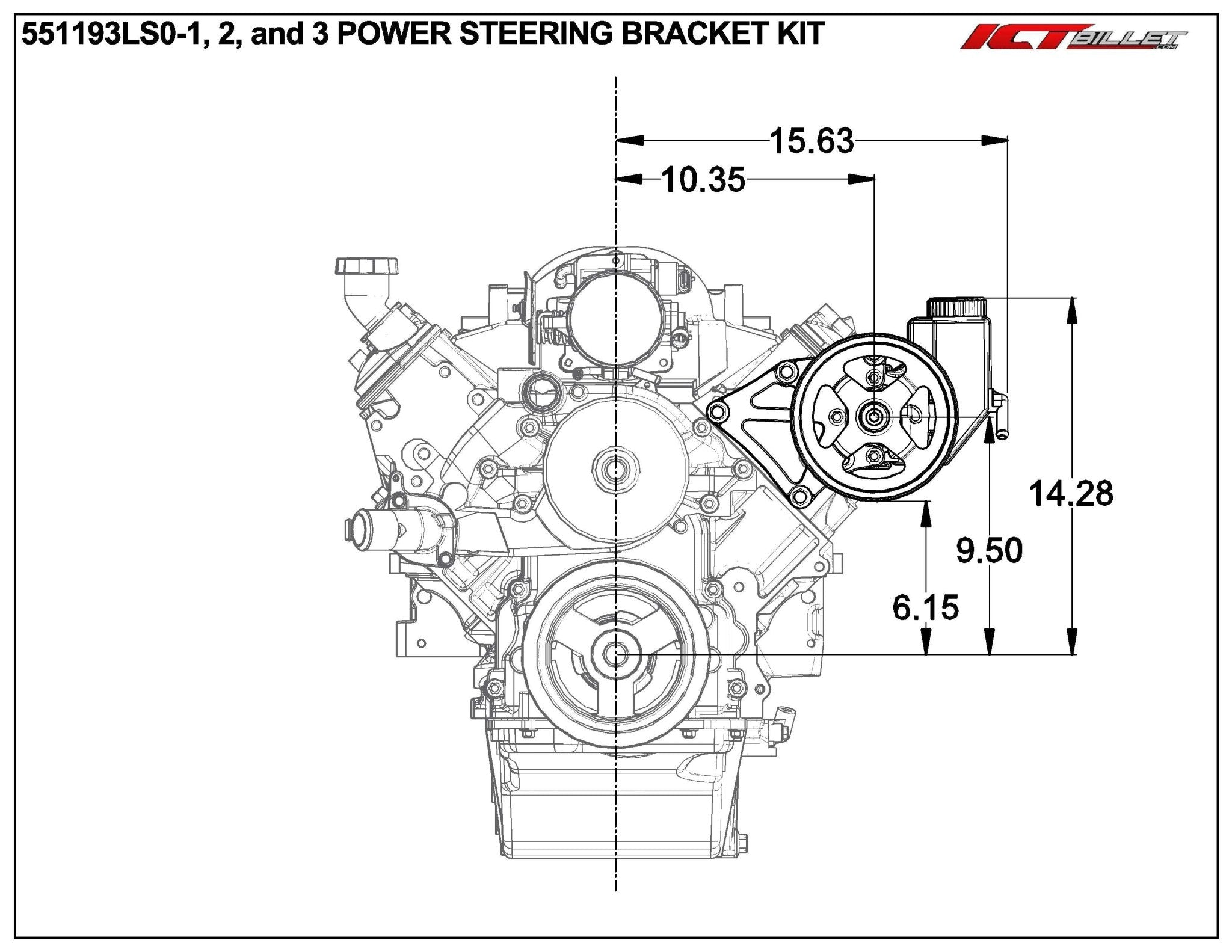 LS Saginaw Type - 2 Power Steering Pump Bracket Kit for Corvette Spacing - ICT Billet 551193LS0 - 1