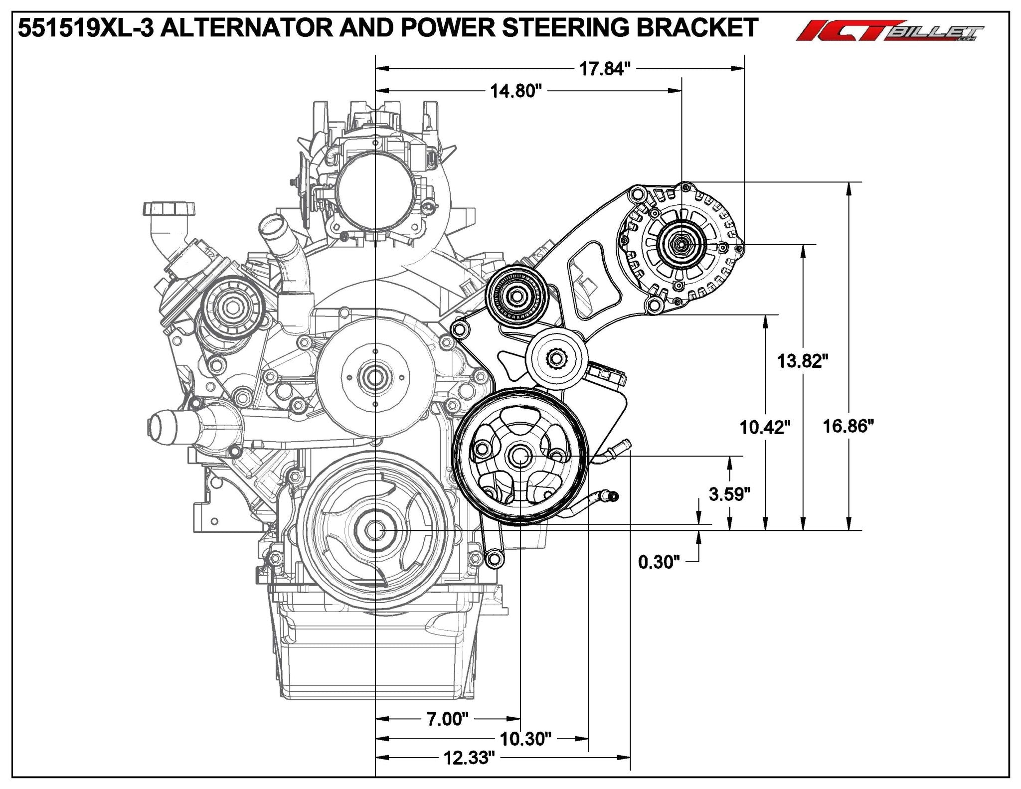 LS Truck Alternator and Power Steering Kit Driver Side with Extra Alternator Clearance - ICT Billet 551519XL - 3