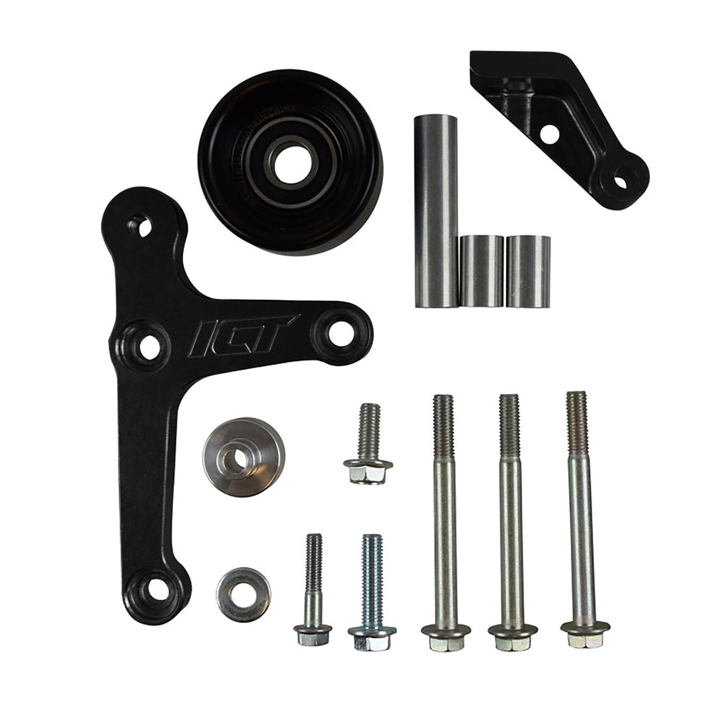 LS Truck - Black Cerakote Billet Low Mount Alternator Bracket Kit w/ Pulley - ICT Billet 551668-3B