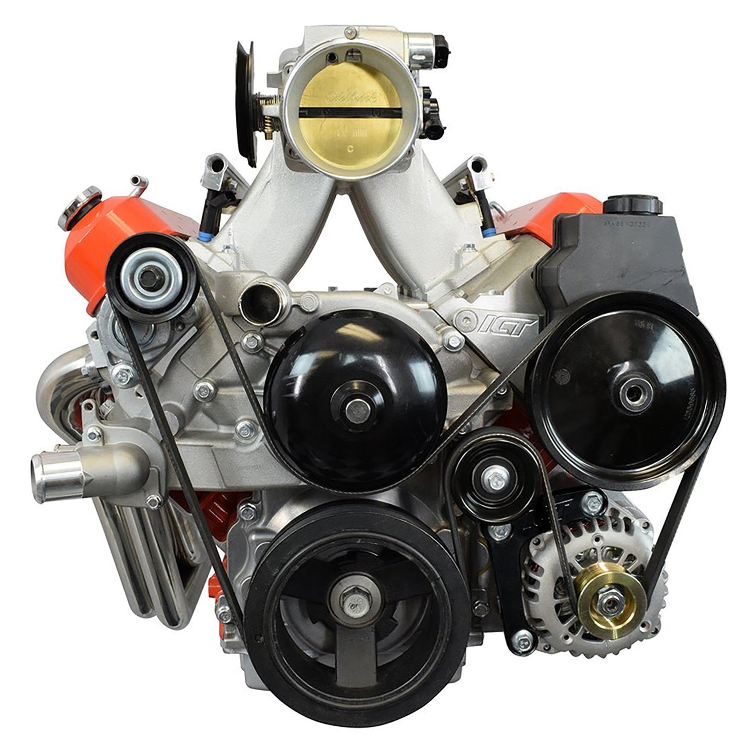 LS Truck - Black Cerakote Billet Low Mount Alternator Bracket Kit w/ Pulley - ICT Billet 551668-3B