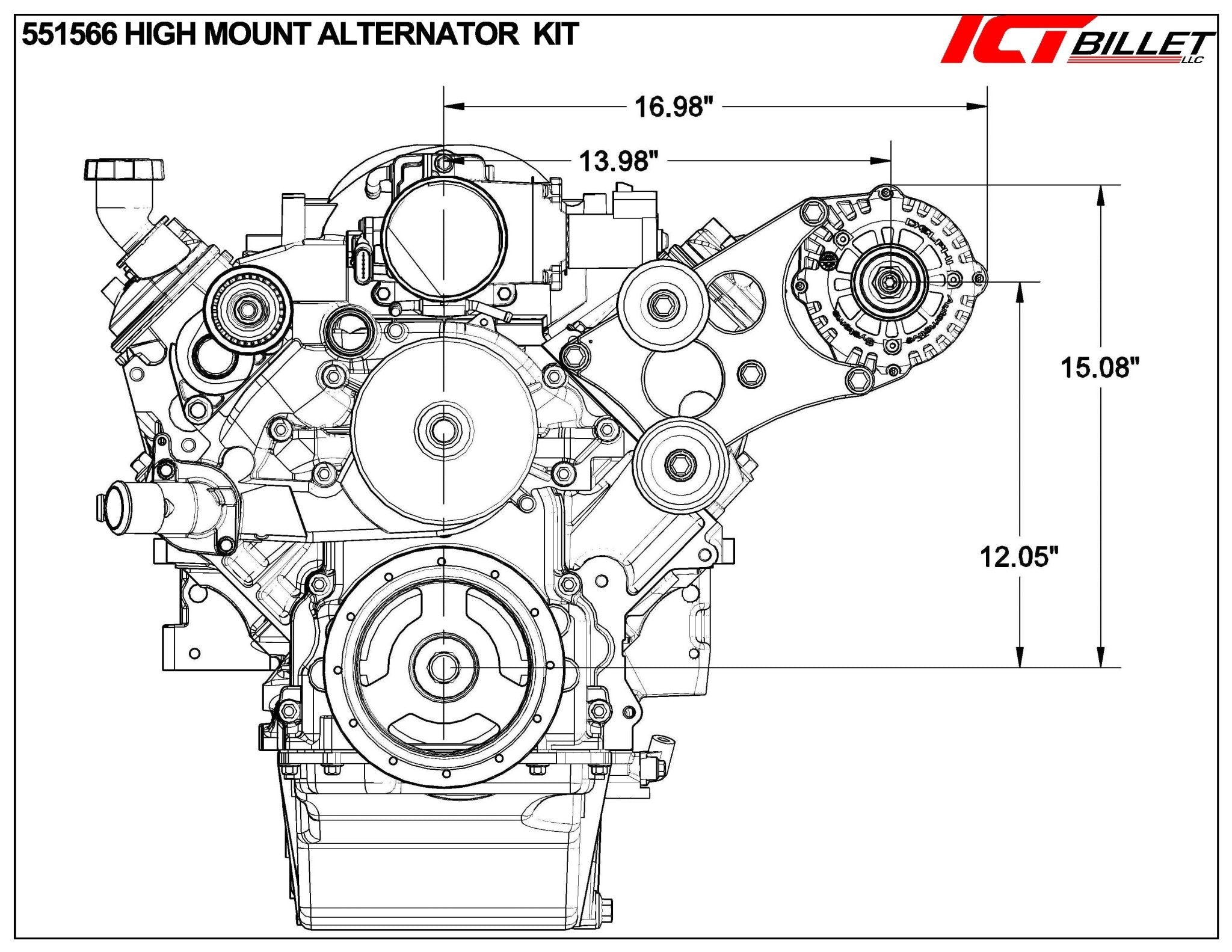 LS Truck Heavy Duty Billet Alternator Bracket Kit LSX 4.8L 5.3L 6.0L Top Driver Head Mount - ICT Billet 551566-3