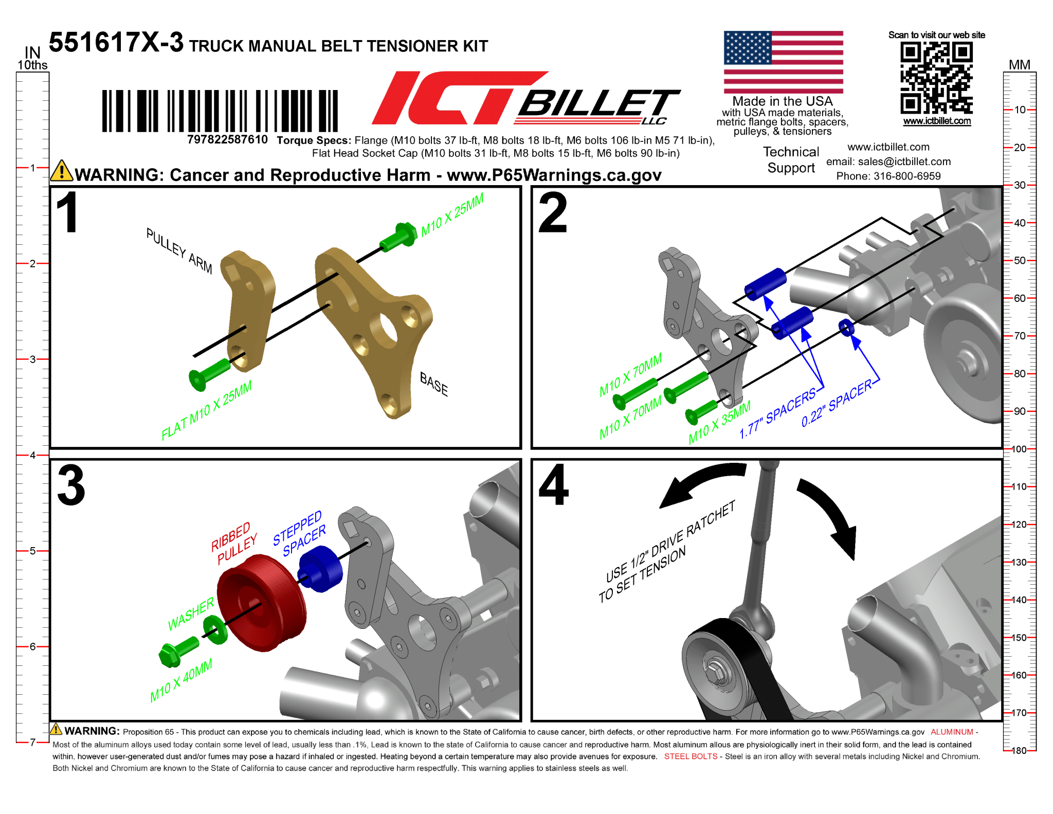 LS Truck Manual Belt Tensioner w/ Pulley - ICT Billet 551617X-3