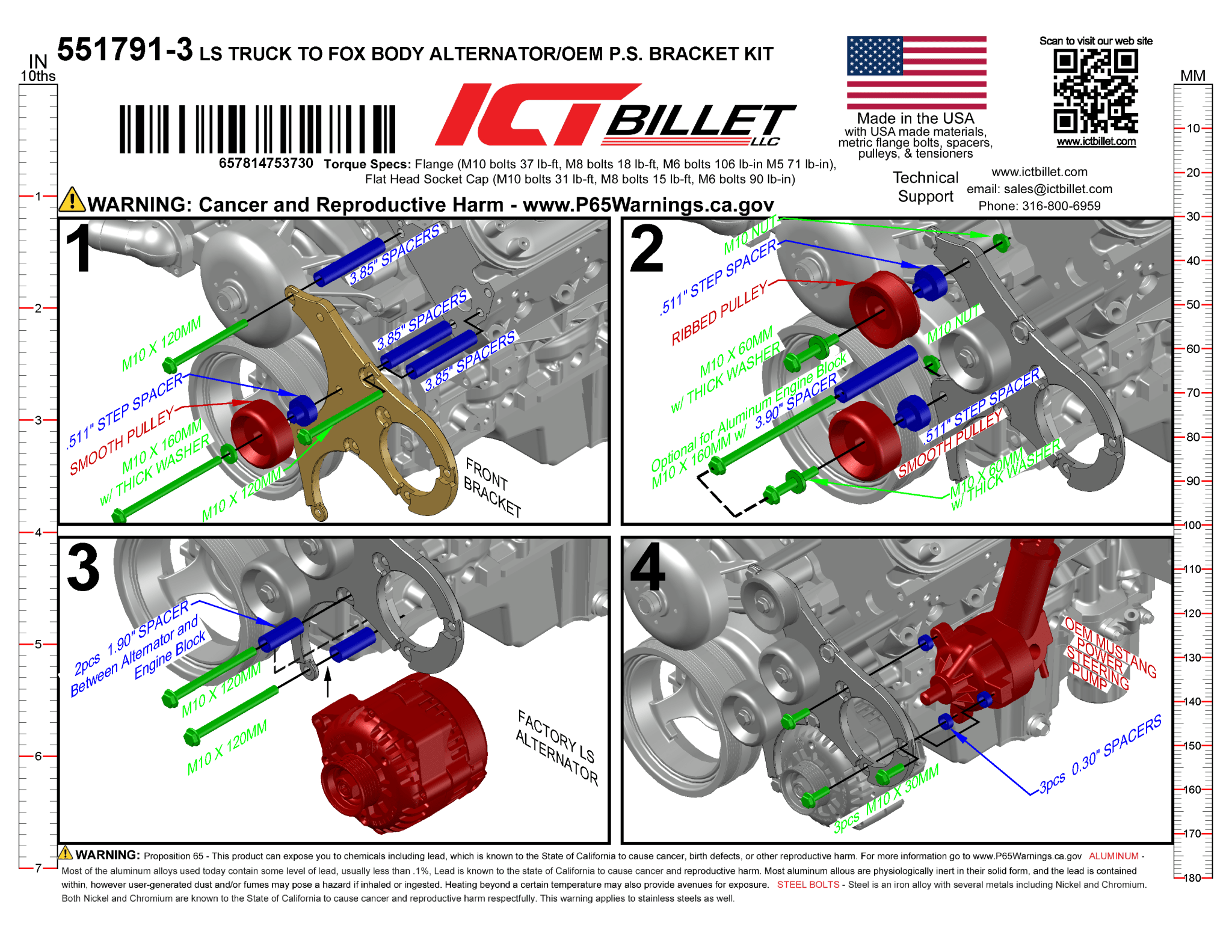 LS Truck OEM Fox Body A/C Compressor Bracket Kit LS Swap Mustang - ICT Billet 551792-3