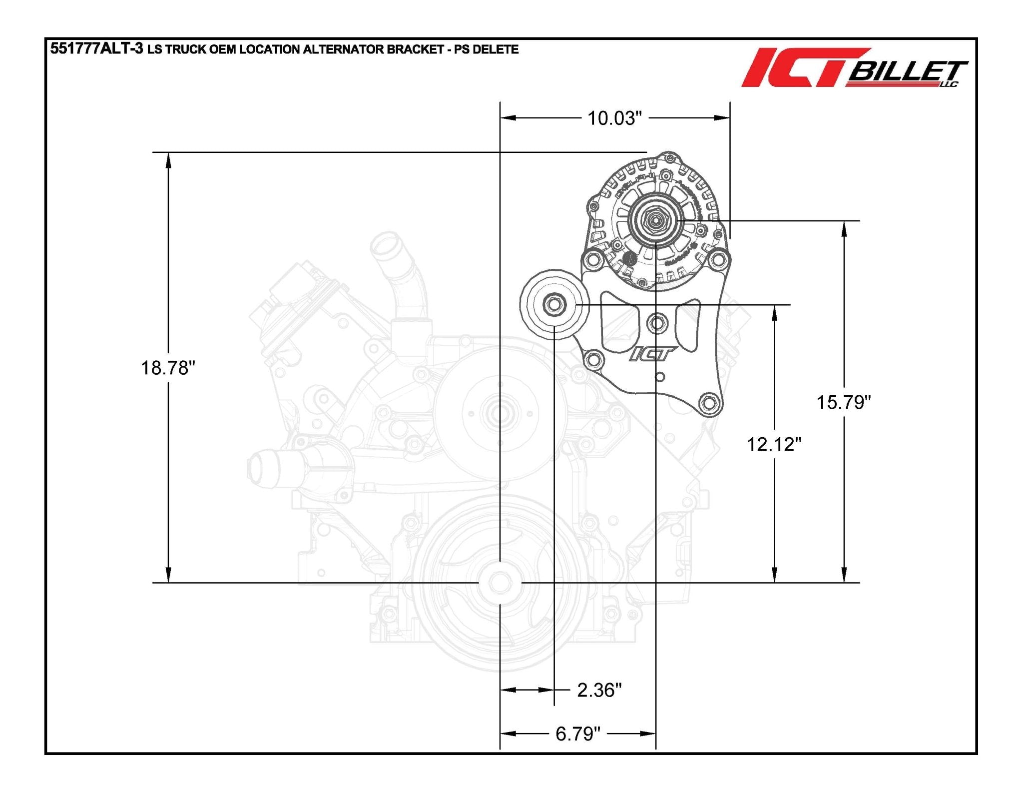 LS Truck OEM Location Alternator Bracket - PS Delete - ICT Billet 551777ALT-3