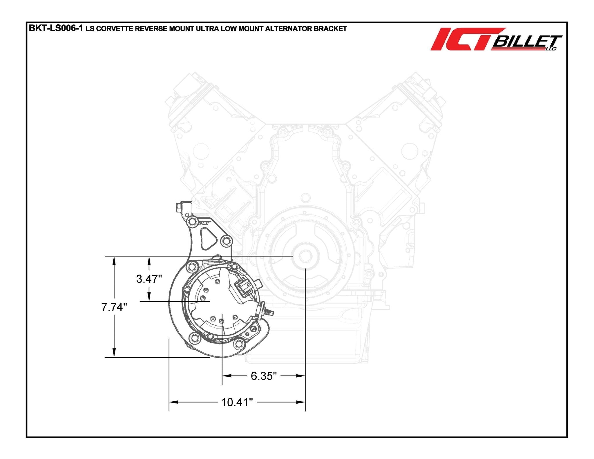 LS Truck Reverse Mount Ultra Low Mount Alternator Bracket - ICT Billet BKT-LS006-3