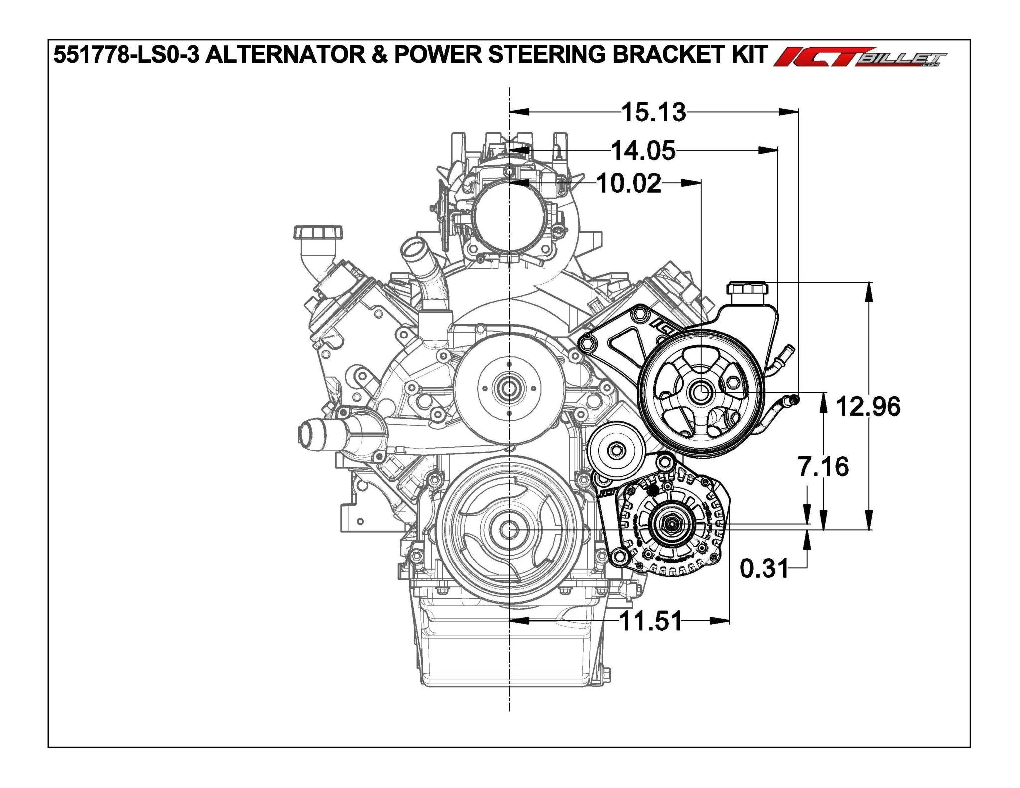 LS Truck Saginaw Power Steering Pump & Alternator Bracket Kit - ICT Billet 551778LS0-3