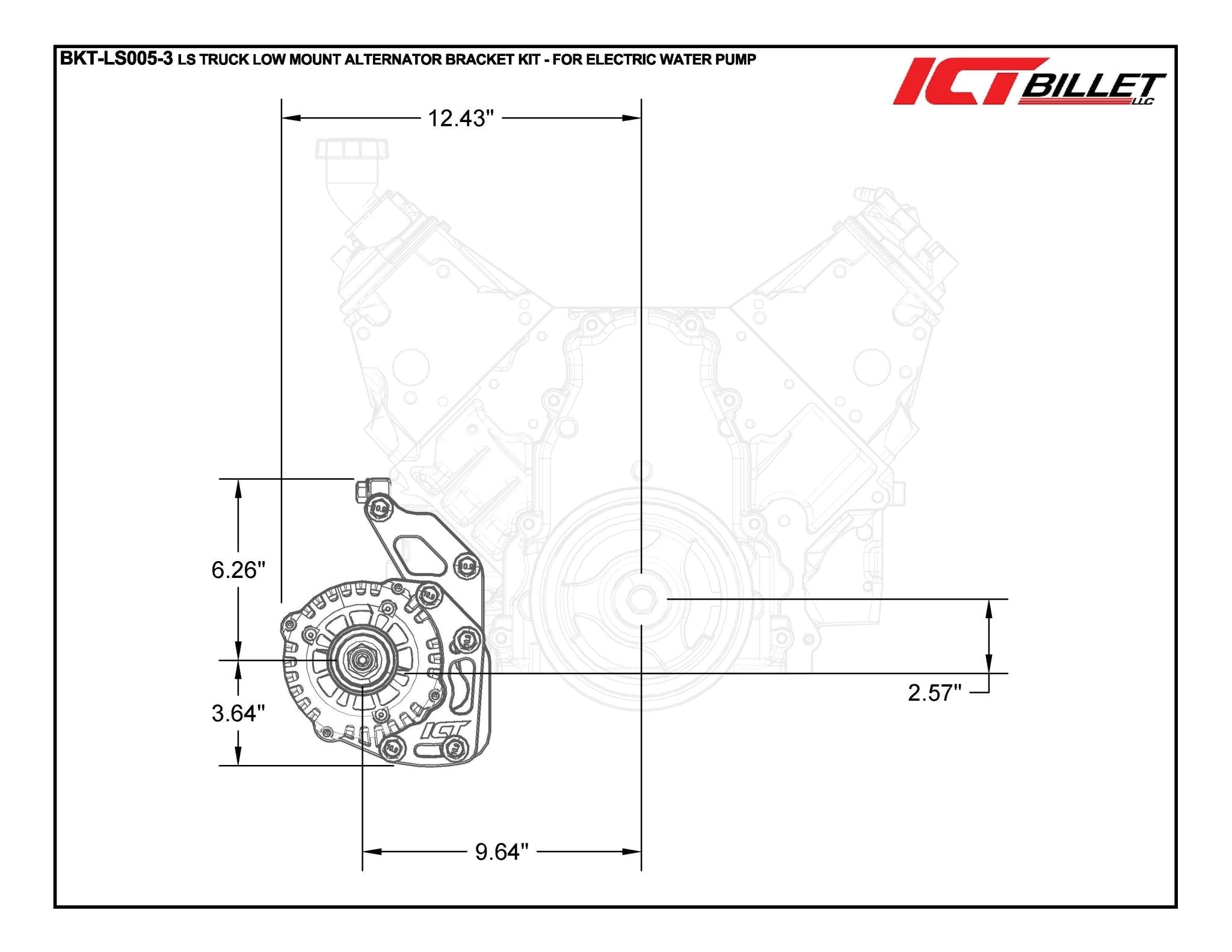 LS Truck Ultra Low Mount Alternator Bracket - ICT Billet BKT-LS005-3