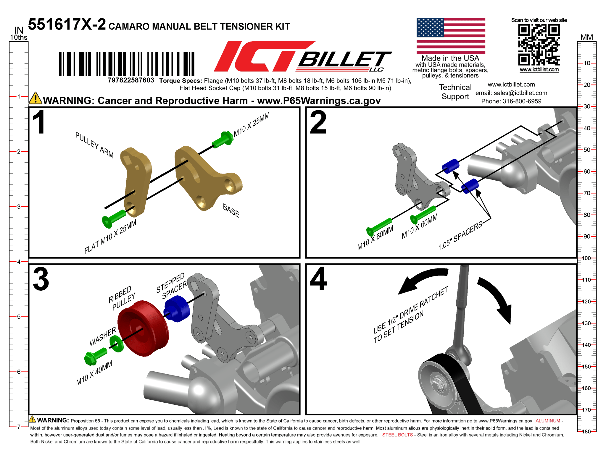 LS1 98-02 Camaro Z28 Manual Belt Tensioner w/ Pulley LS LS2 GTO Billet Aluminum - ICT Billet 551617X-2
