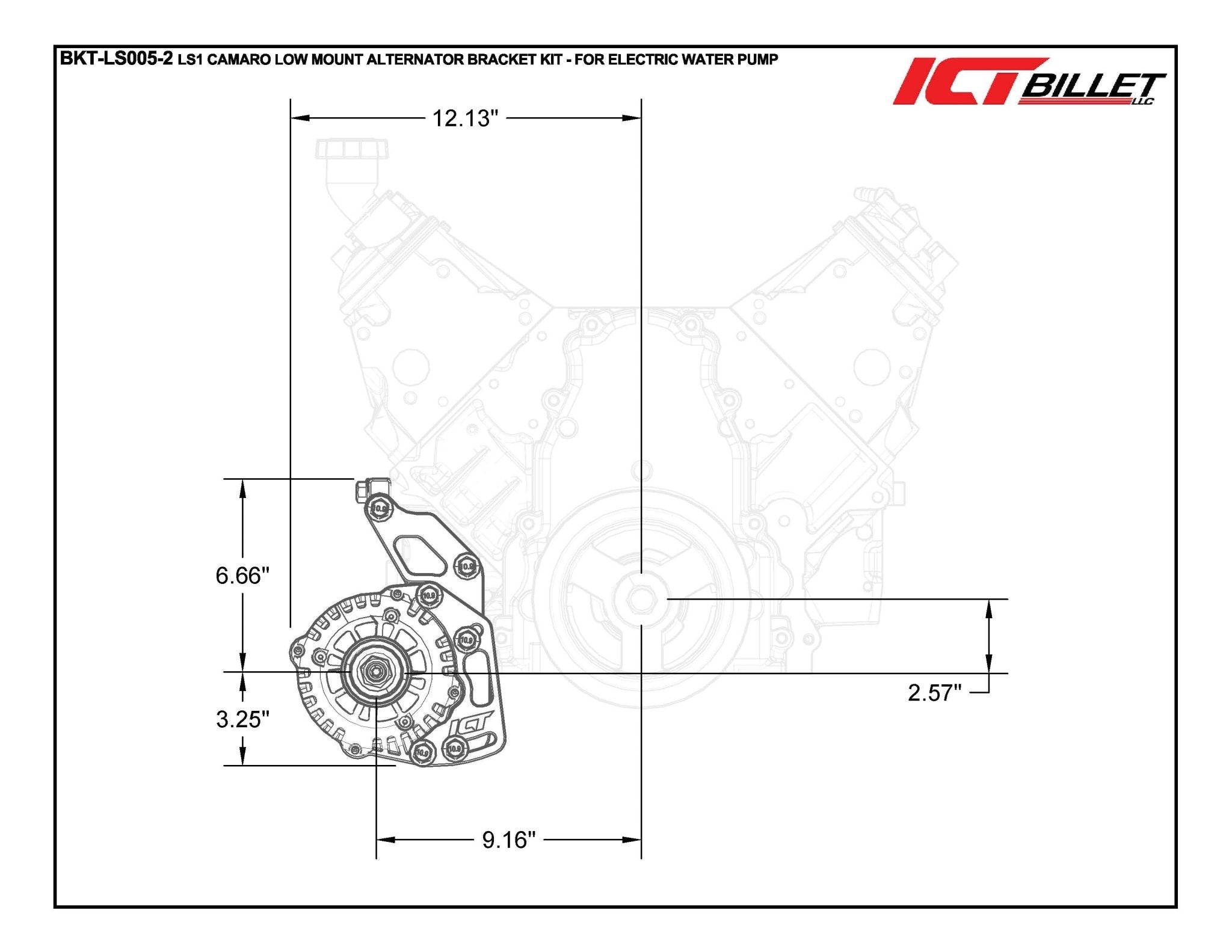 LS1 Camaro 98 - 02 Ultra Low Mount Alternator Bracket - ICT Billet BKT-LS005-2