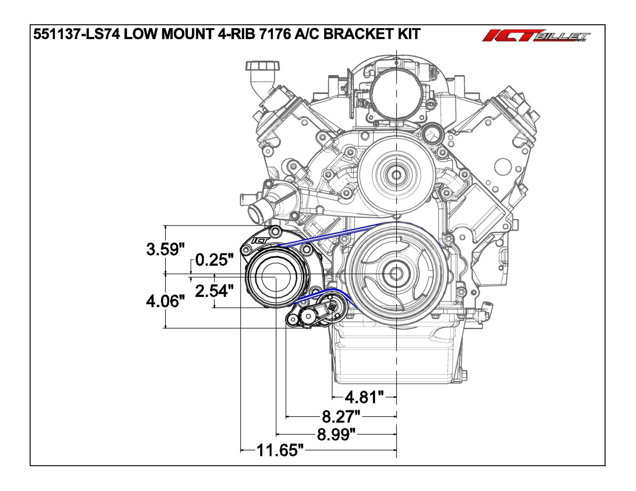 LS1 Camaro Low Mount A/C Air Conditioner Compressor Bracket for Sanden 7176 LS - ICT Billet 551137-LS74-2