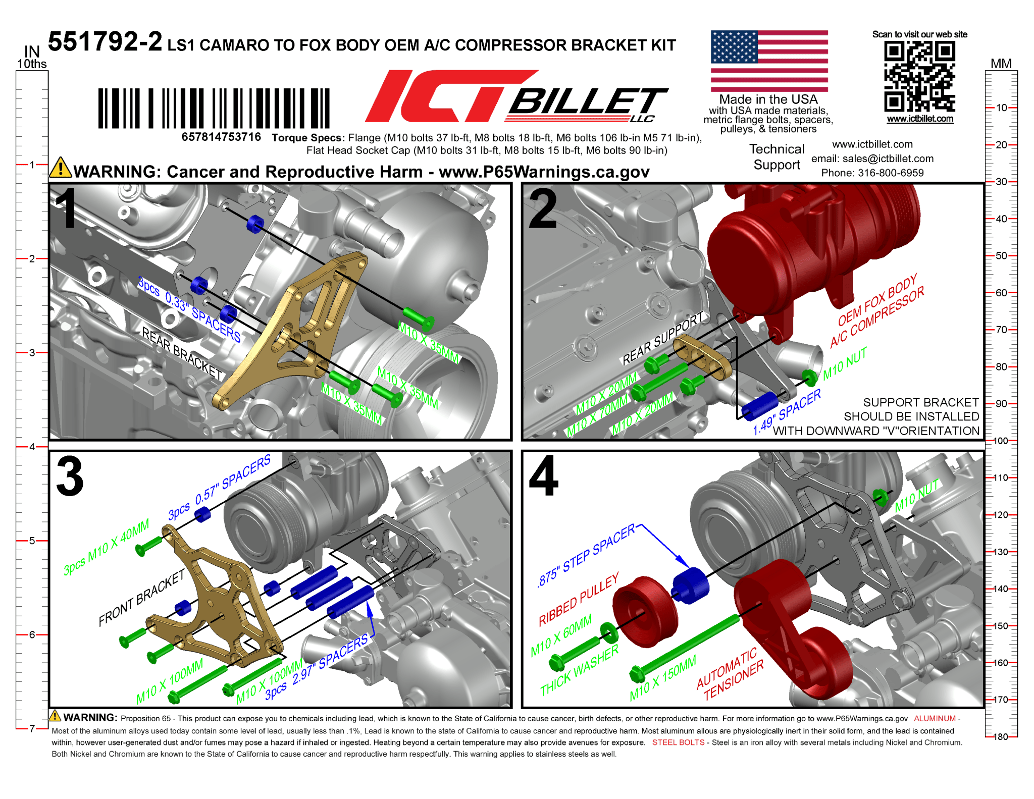 LS1 Camaro OEM Fox Body A/C Compressor Bracket Kit LS Swap Mustang - ICT Billet 551792-2