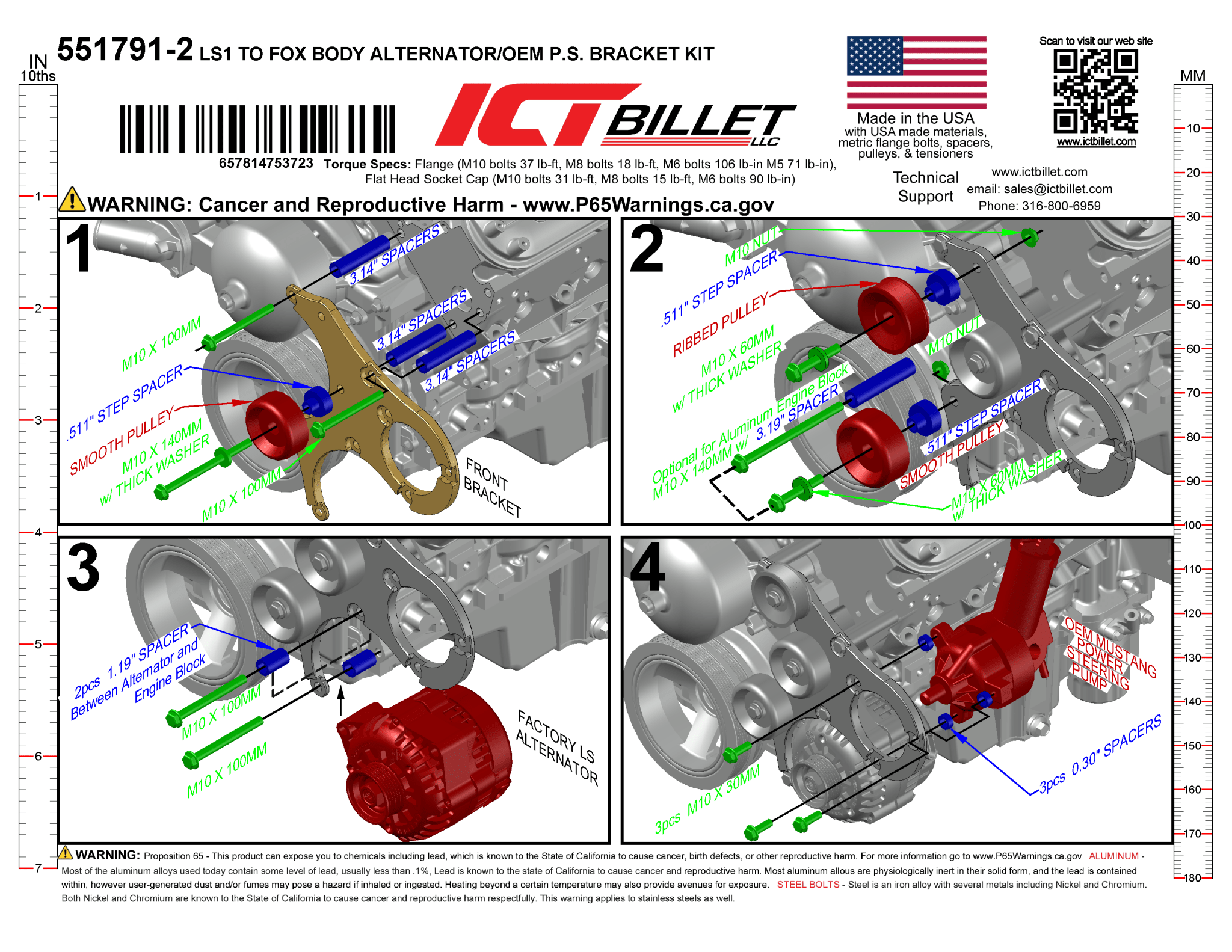 LS1 Camaro OEM Fox Body Power Steering Alternator Bracket Kit Mustang LS Swap - ICT Billet 551791-2