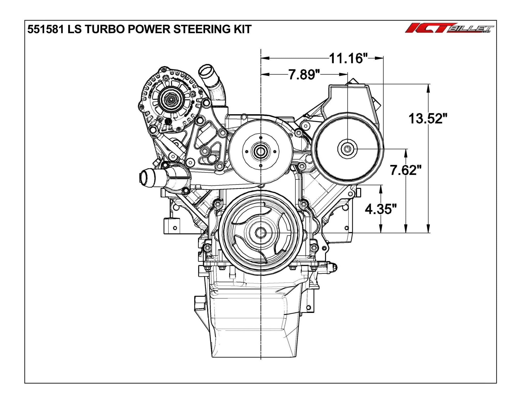 LS1 Camaro Turbo Power Steering Pump Bracket kit for LS1 pump and turbo headers - ICT Billet 551581-2