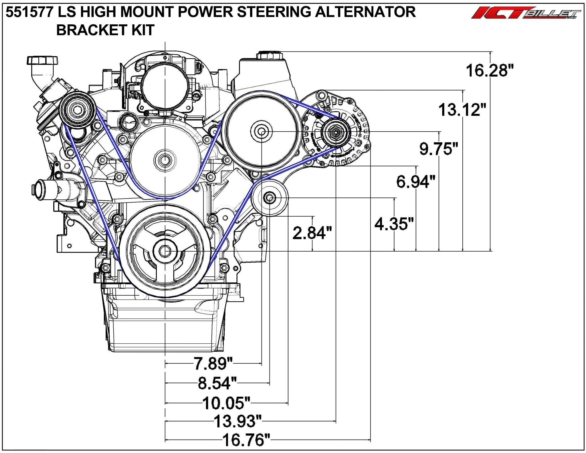 LS1 High Mount - Camaro Type 2 - Power Steering & Alternator Bracket Kit - ICT Billet 551577-2