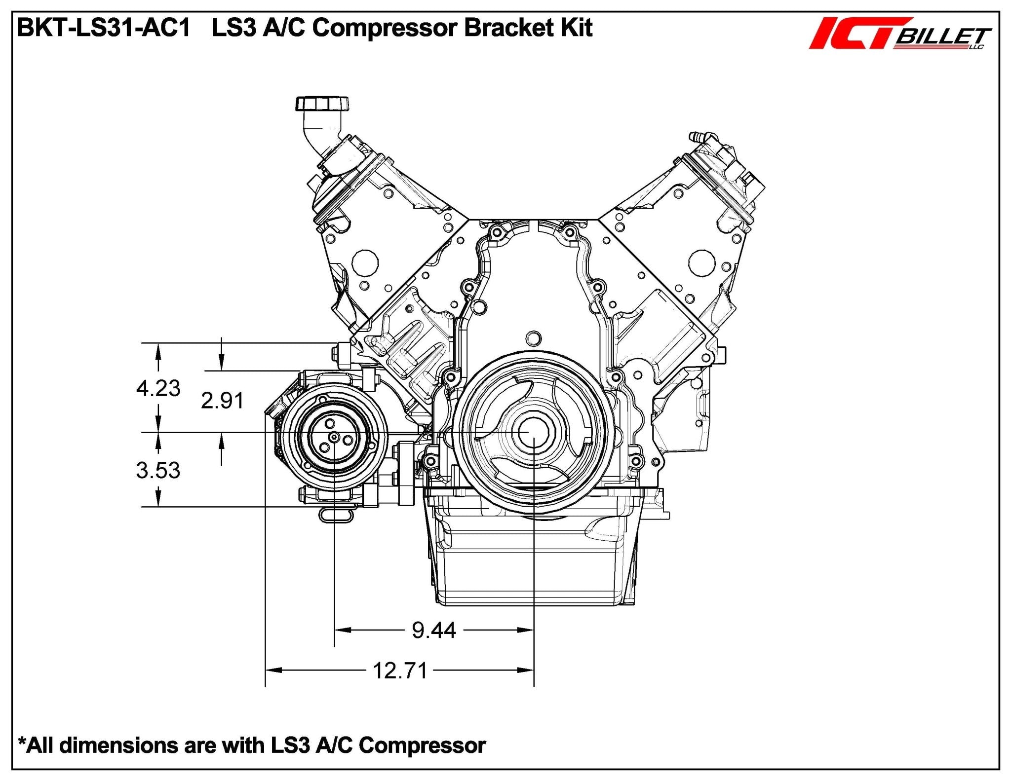 LS3 Camaro - AC Compressor Bracket Factory Replacement LS3 L99 - ICT Billet BKT-LS31-AC1
