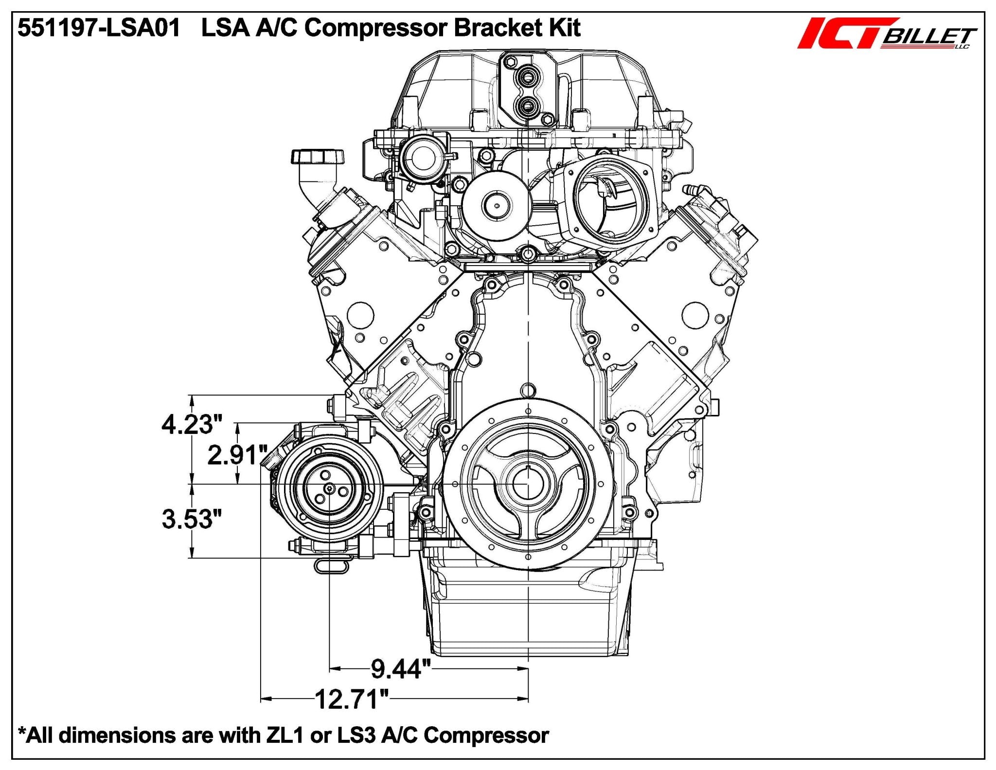 LSA Camaro A/C Compressor Bracket Factory Replacement for ZL1 - ICT Billet 551197-LSA01