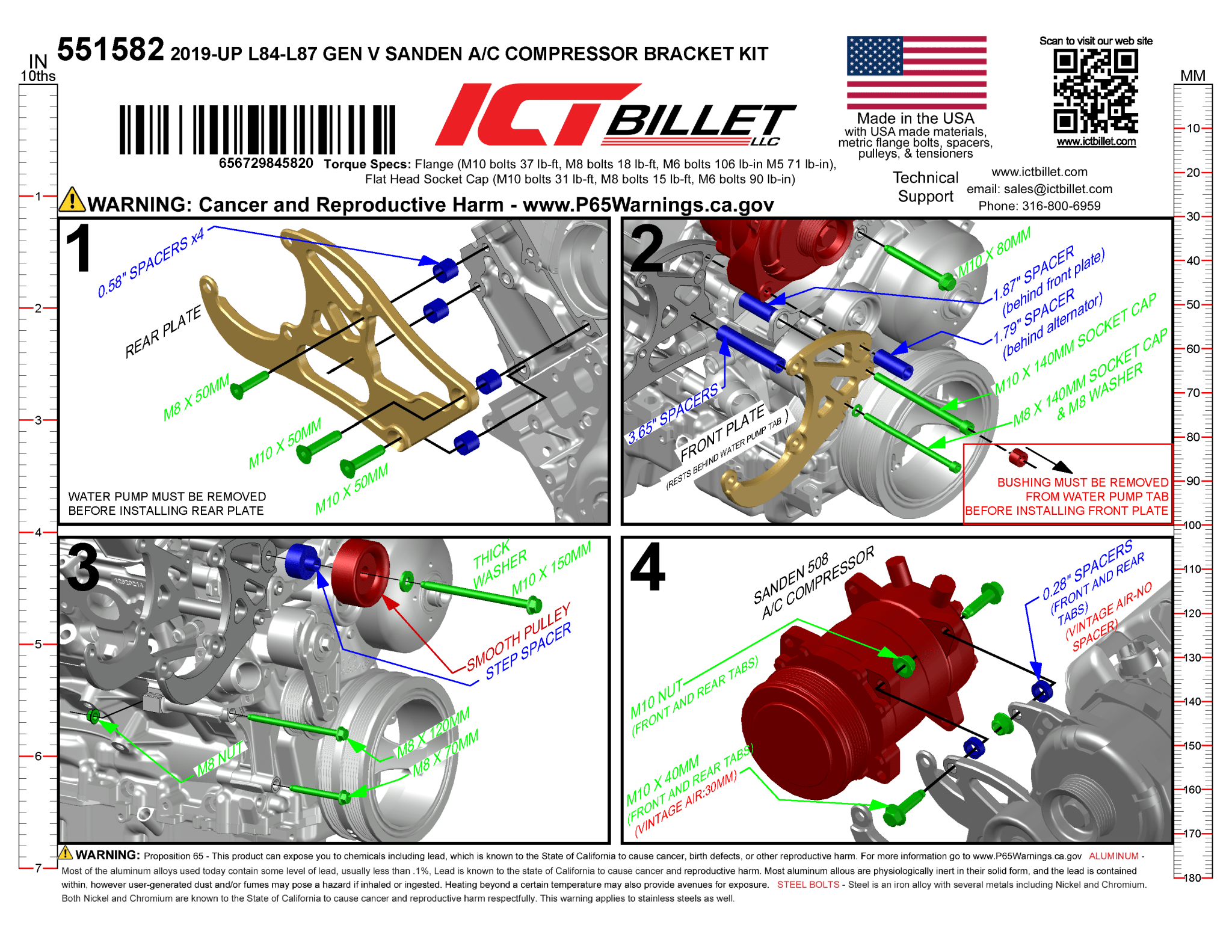 LT A/C Bracket Sanden 508 - L84 WP - ICT Billet 551582