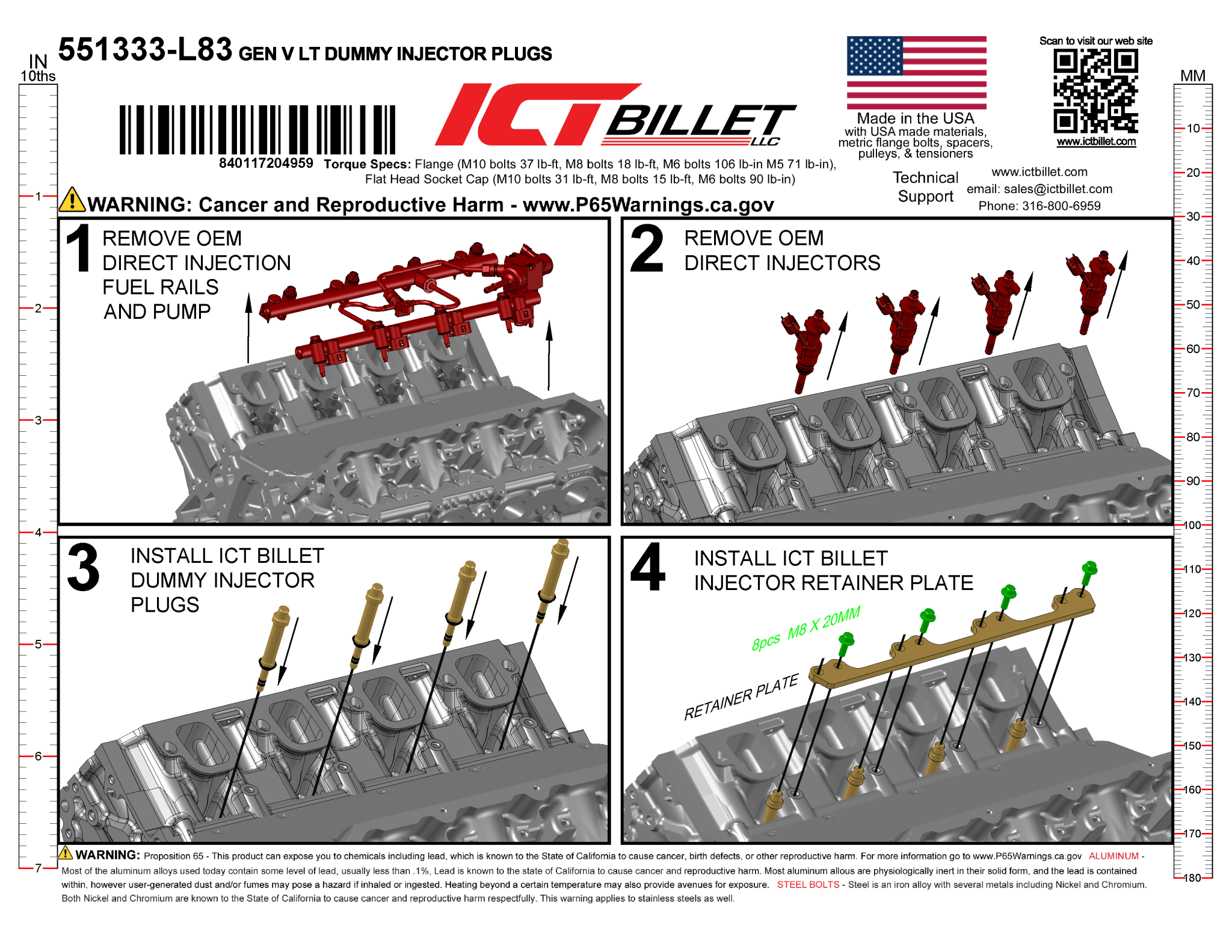 LT DI Delete Dummy Fuel Injectors Plug Kit - 7.5mm - ICT Billet 551333-L83