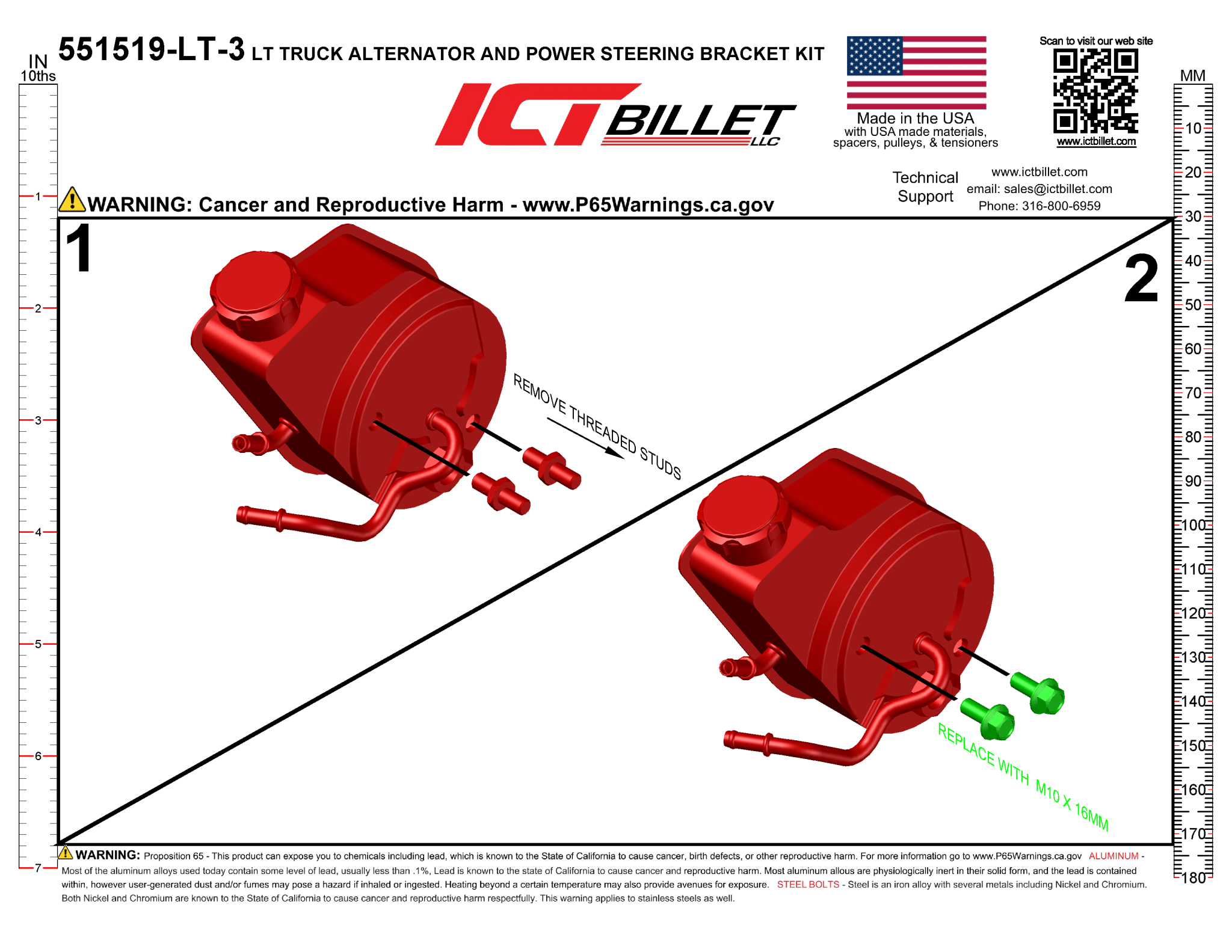 LT Gen 5 Truck Alternator and Power Steering Bracket Kit - ICT Billet 551519-LT-3