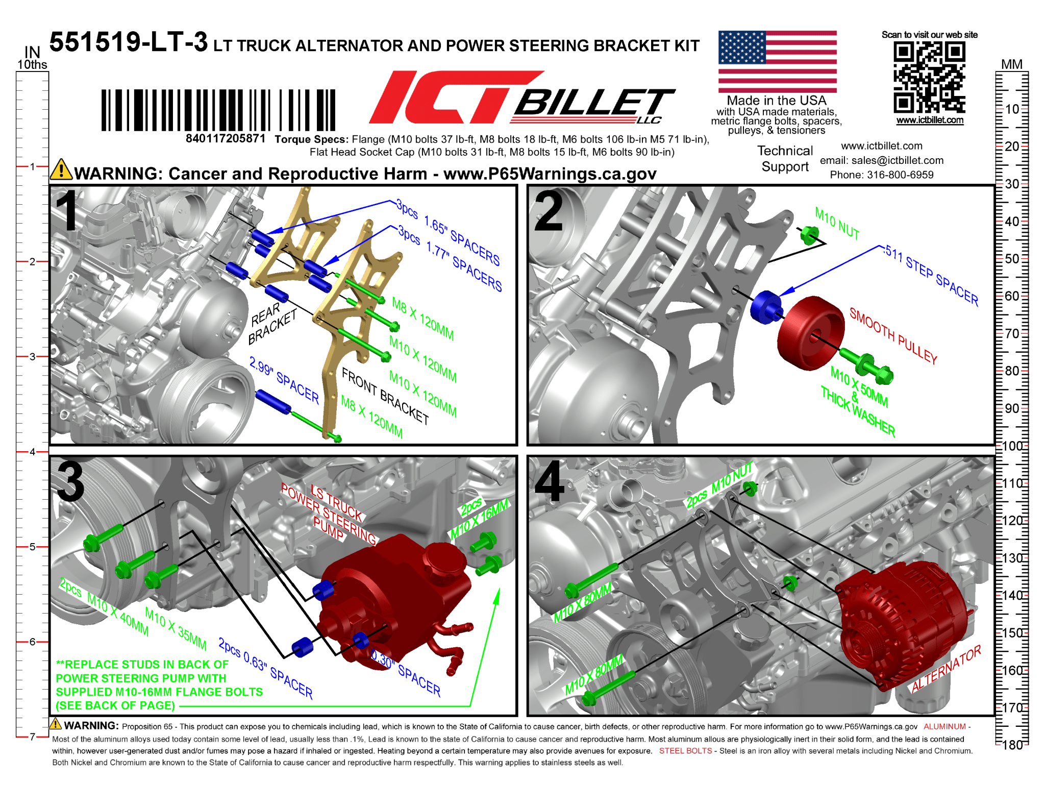 LT Gen 5 Truck Alternator and Power Steering Bracket Kit - ICT Billet 551519-LT-3