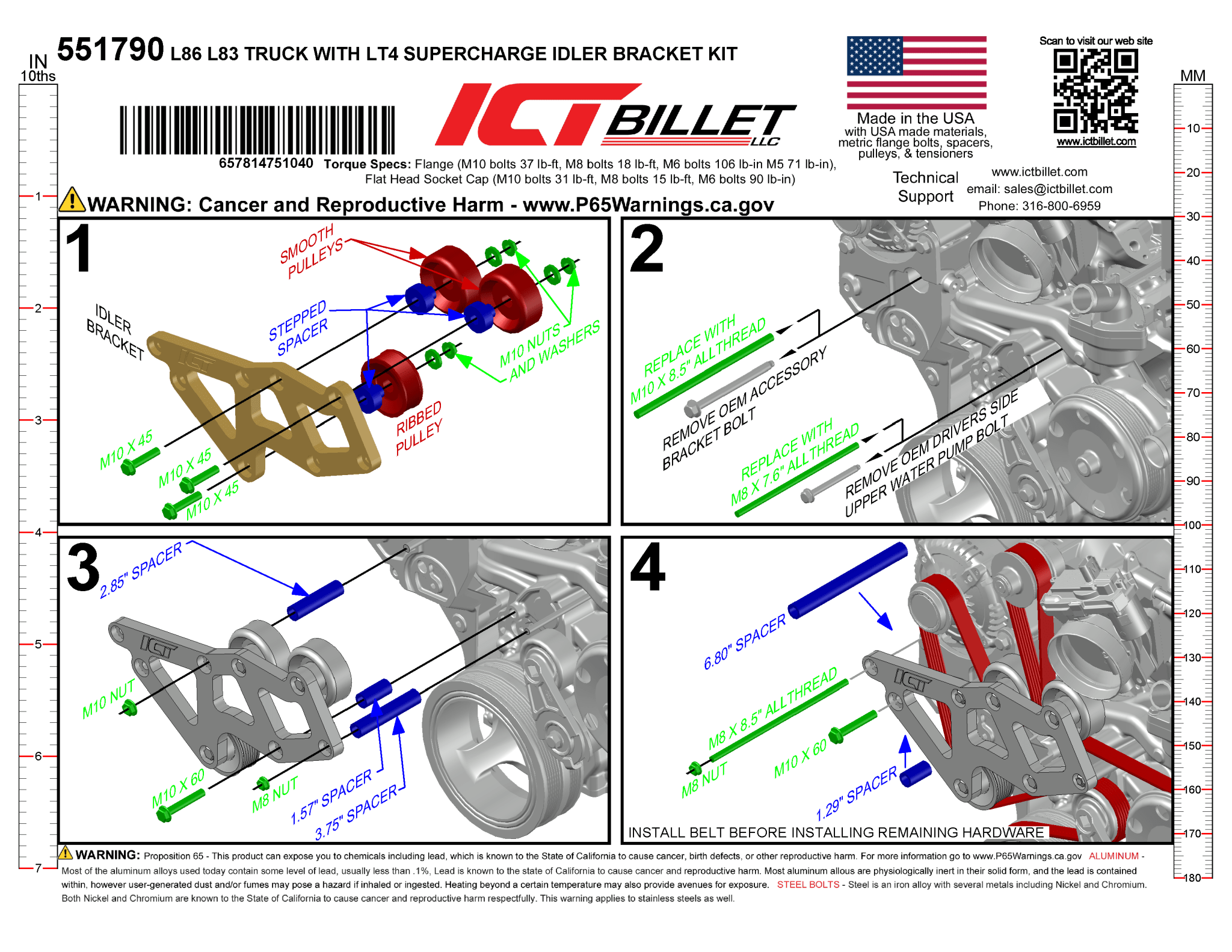 LT Gen V (5) L83 L86 Truck to LT4 Supercharger Idler Pulley Adapter Bracket SC - ICT Billet 551790