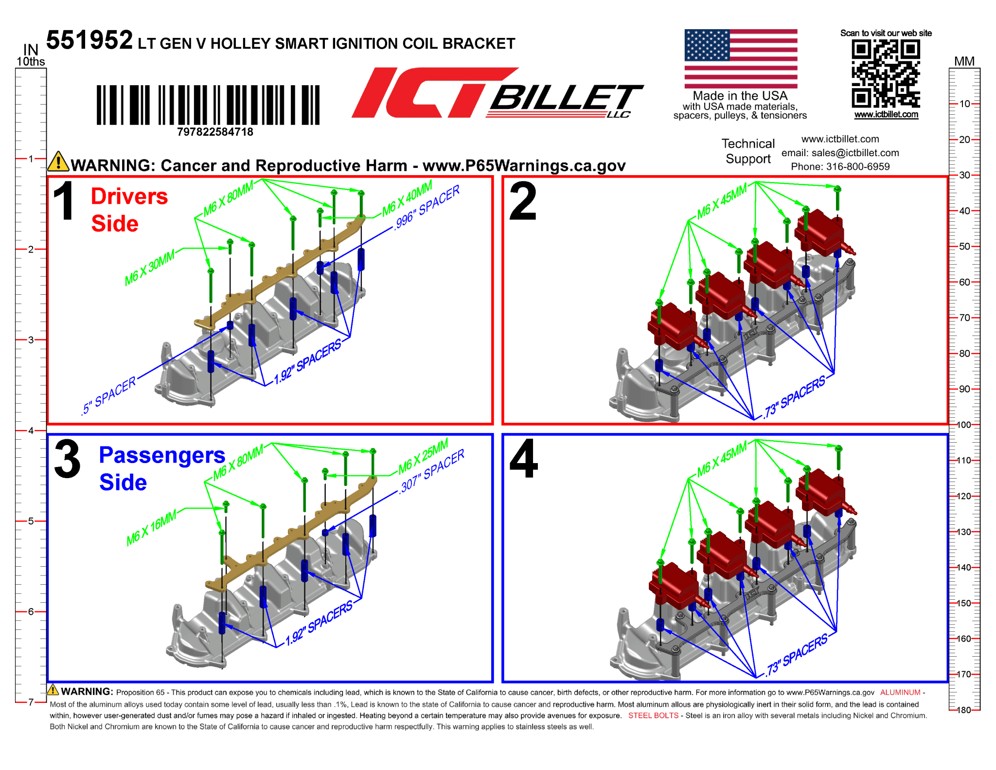 LT Gen V Billet Coil Brackets Compatible with Holley AMP EFI Smart Coil Pack LT1 LT4 L83 L86 - ICT Billet 551952