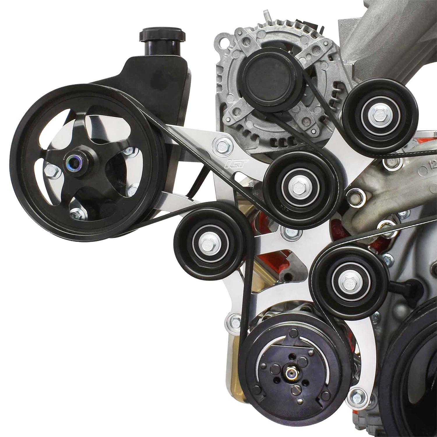 LT Gen V OBS Truck Swap Saginaw Power Steering & 7176 A/C Compressor Bracket - ICT Billet 551118-7176-3