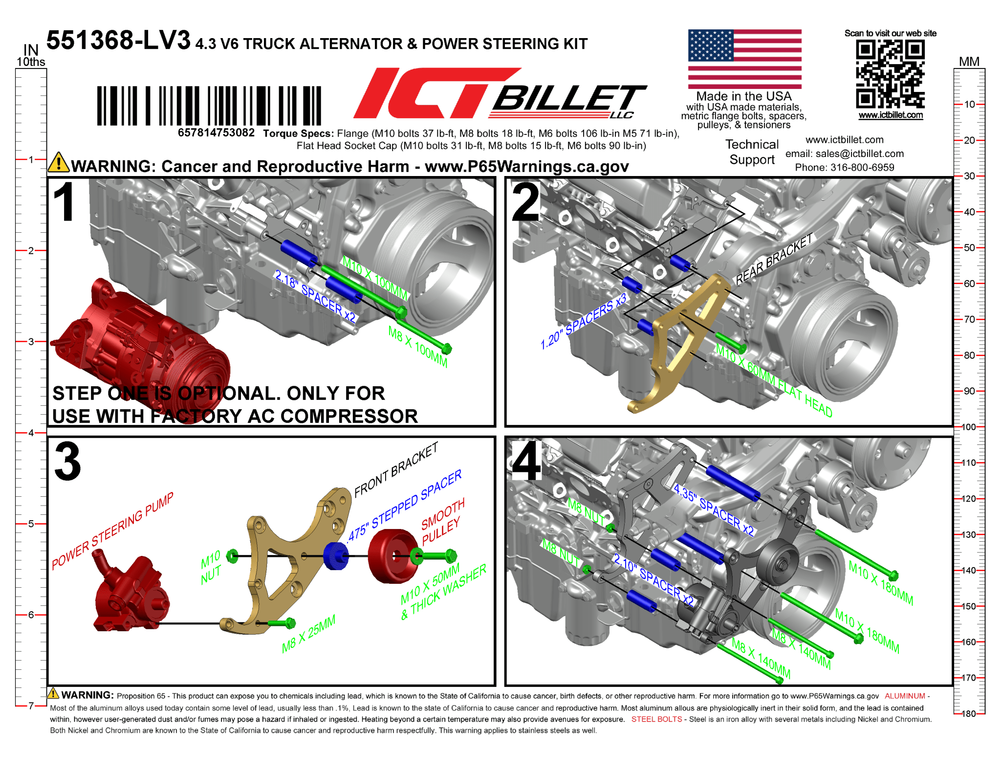 LT LV3 4.3 (V6 ONLY) Alternator Power Steering Pump Bracket Accessory Kit Gen V - ICT Billet 551368-LV3