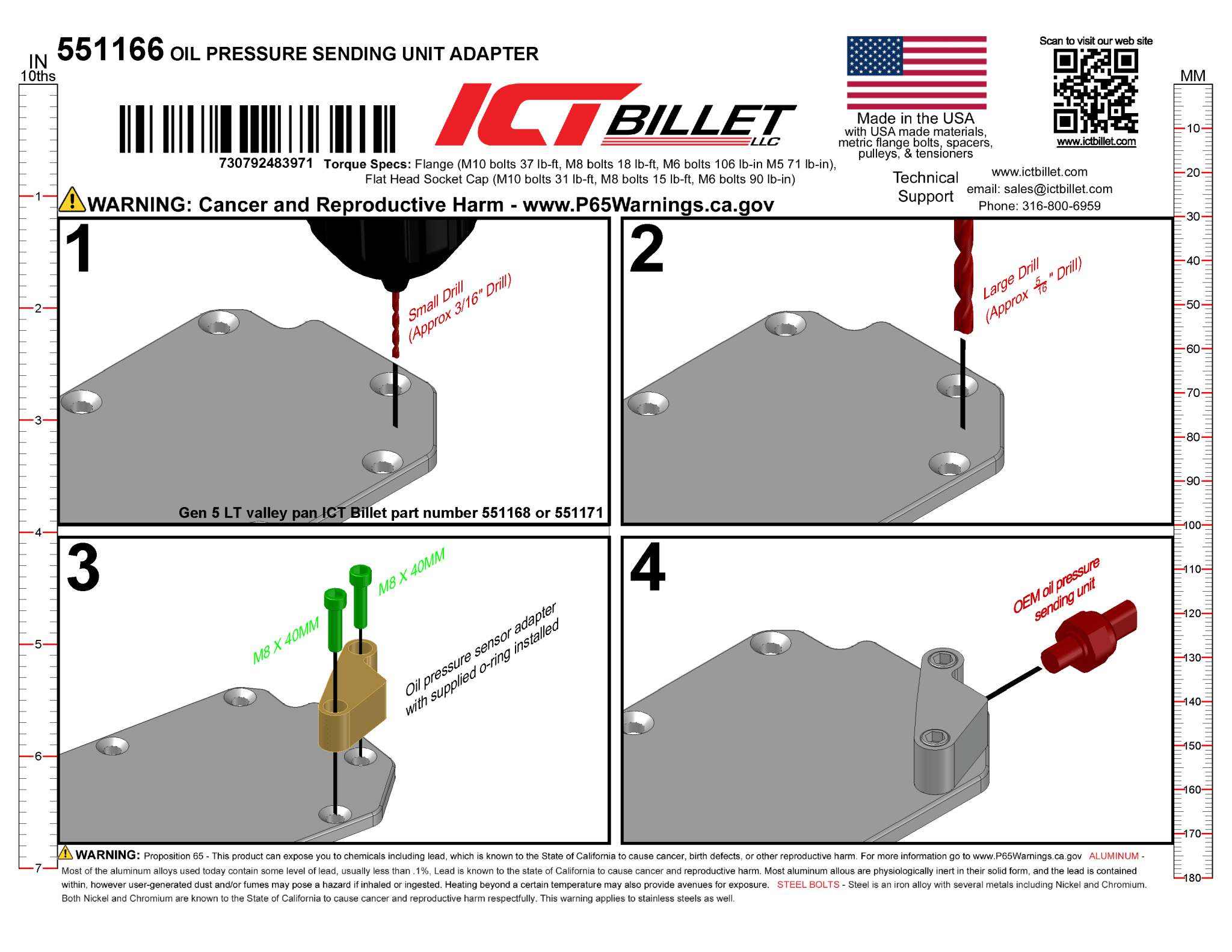 LT Oil Pressure Sensor Adapter Port M12-1.75 - ICT Billet 551166