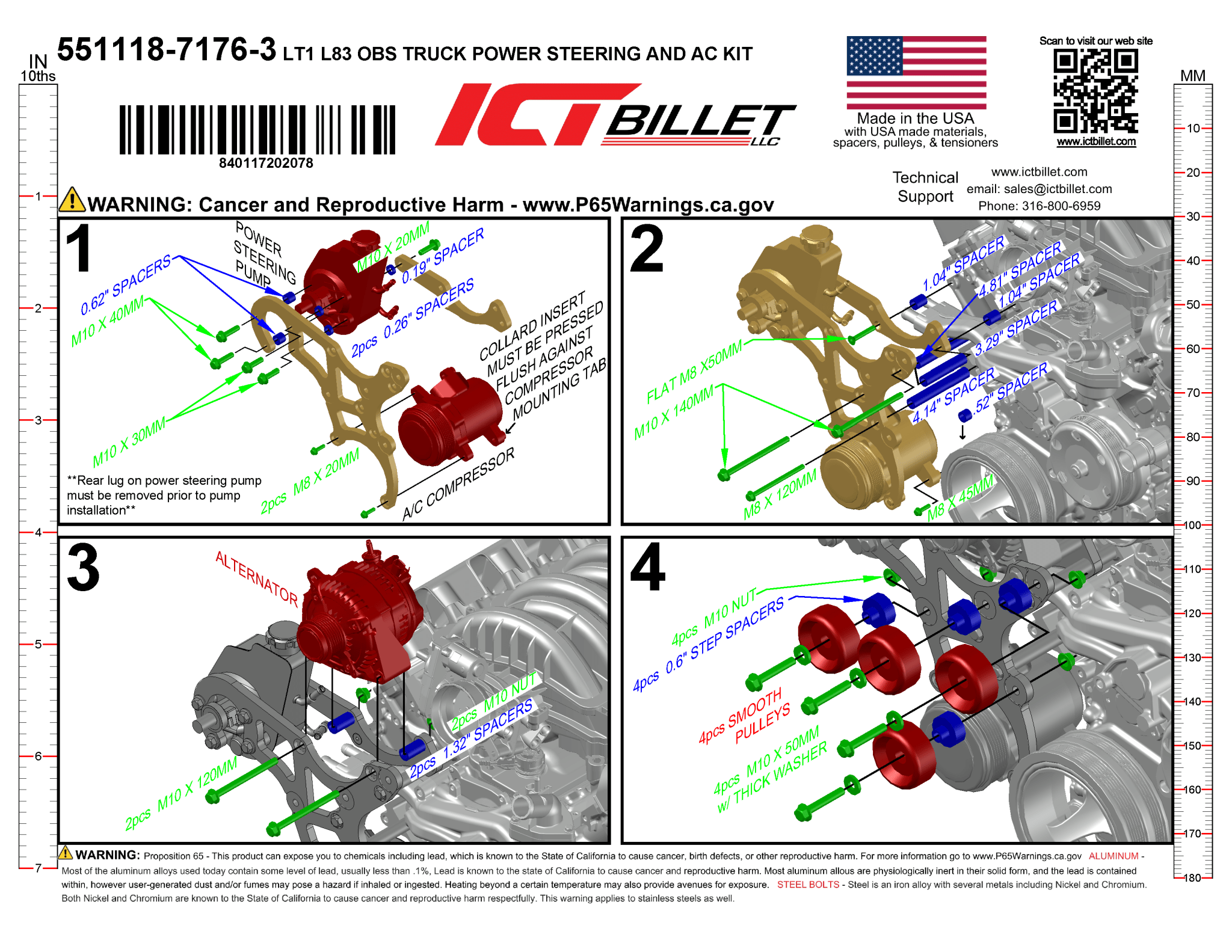 LT Power Steering & 7176 A/C Bracket Kit - ICT Billet 551118-7176-3
