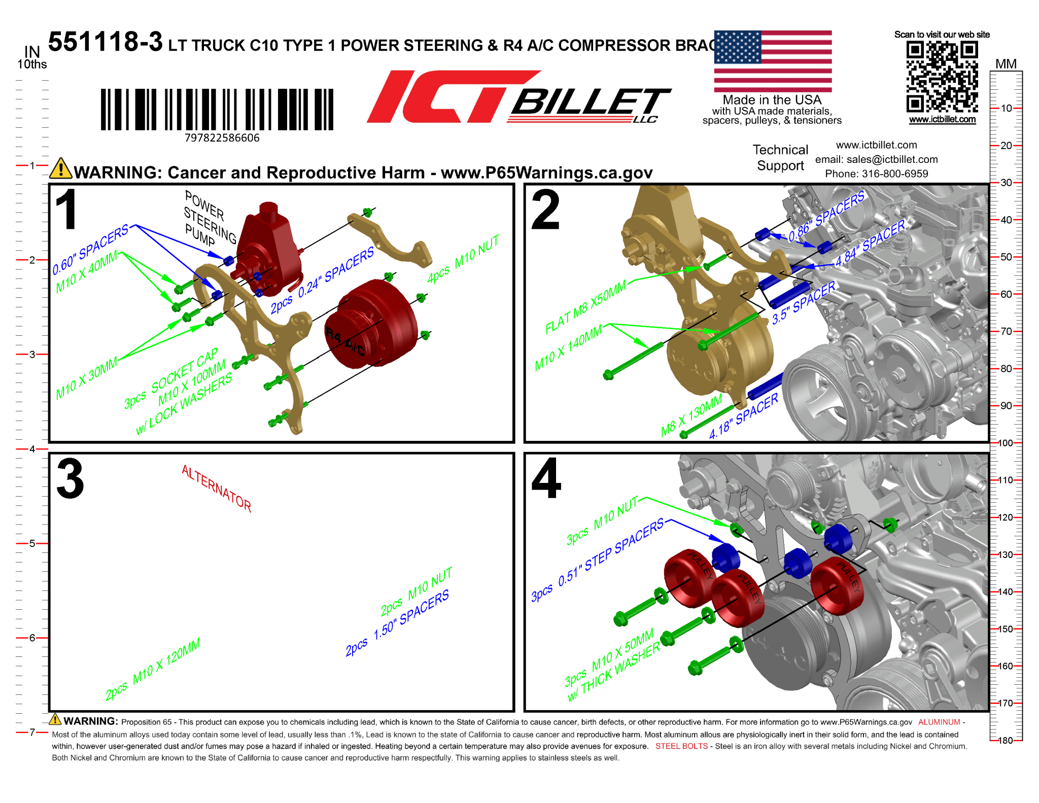 LT Power Steering & R4 A/C Bracket - ICT Billet 551118-3