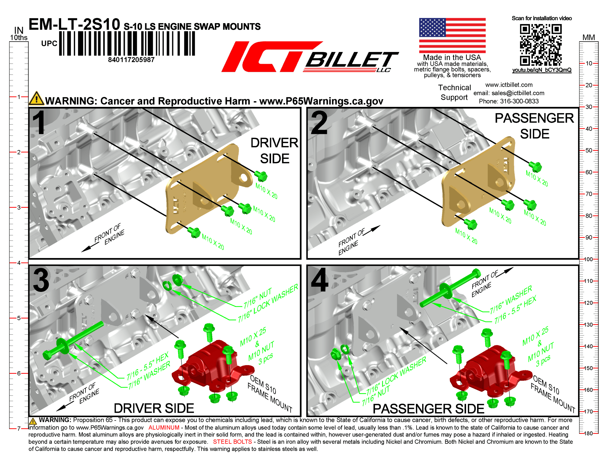 LT Swap Engine Mount Kit Chevy S10 2WD Truck 1982-2005 - ICT Billet EM-LT-2S10