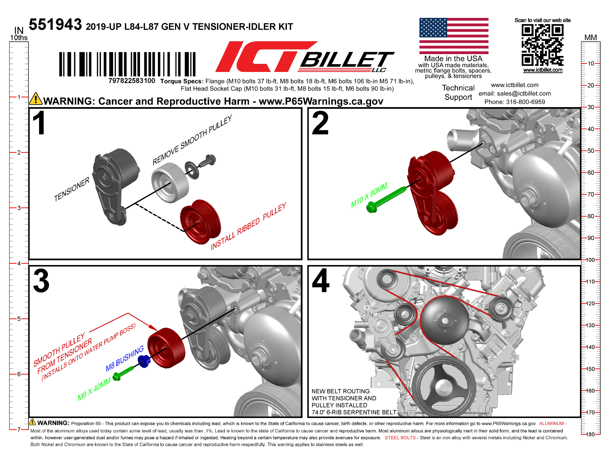 LT Truck 2019+ Belt Tensioner Idler Kit - ICT Billet 551943