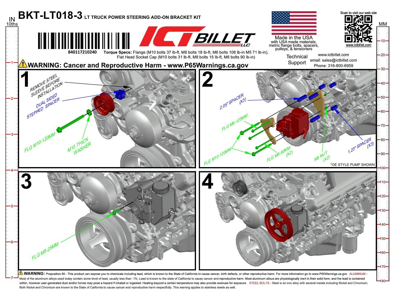 LT Truck 2019 & Up - Type 2 Power Steering Pump Bracket Kit - ICT Billet BKT-LT018-3