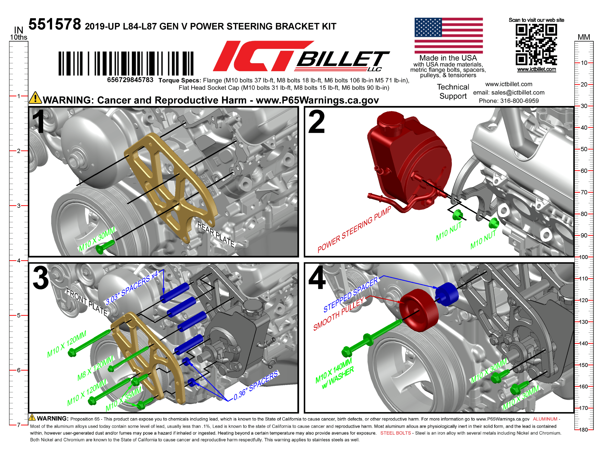 LT Truck L87 L84 2019 & up - Saginaw Power Steering Pump Bracket Kit - ICT Billet 551578