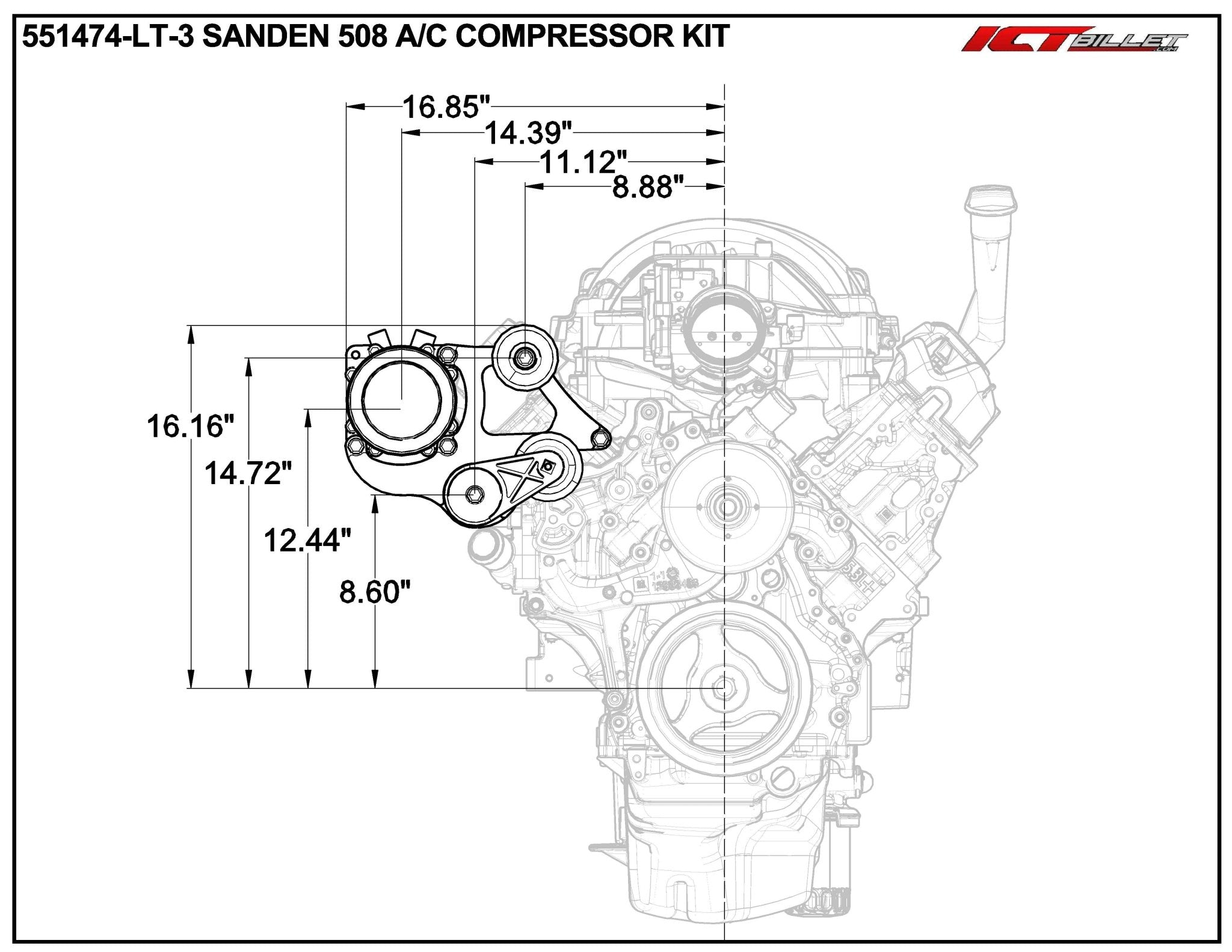 LT Truck - Sanden 508 A/C Air Conditioner Compressor Bracket Kit L84 L87 AC - ICT Billet 551474-LT-3