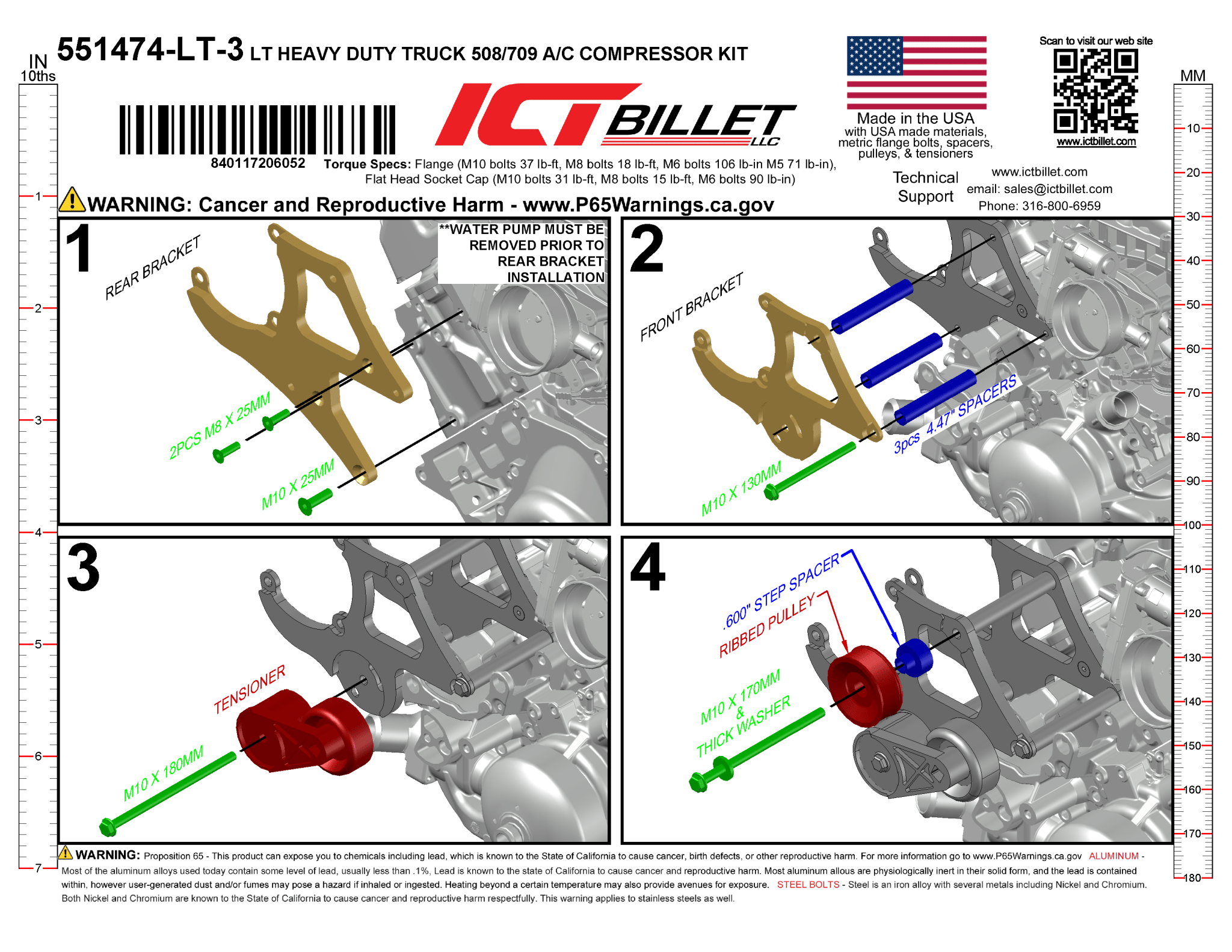 LT Truck - Sanden 508 A/C Air Conditioner Compressor Bracket Kit L84 L87 AC - ICT Billet 551474-LT-3