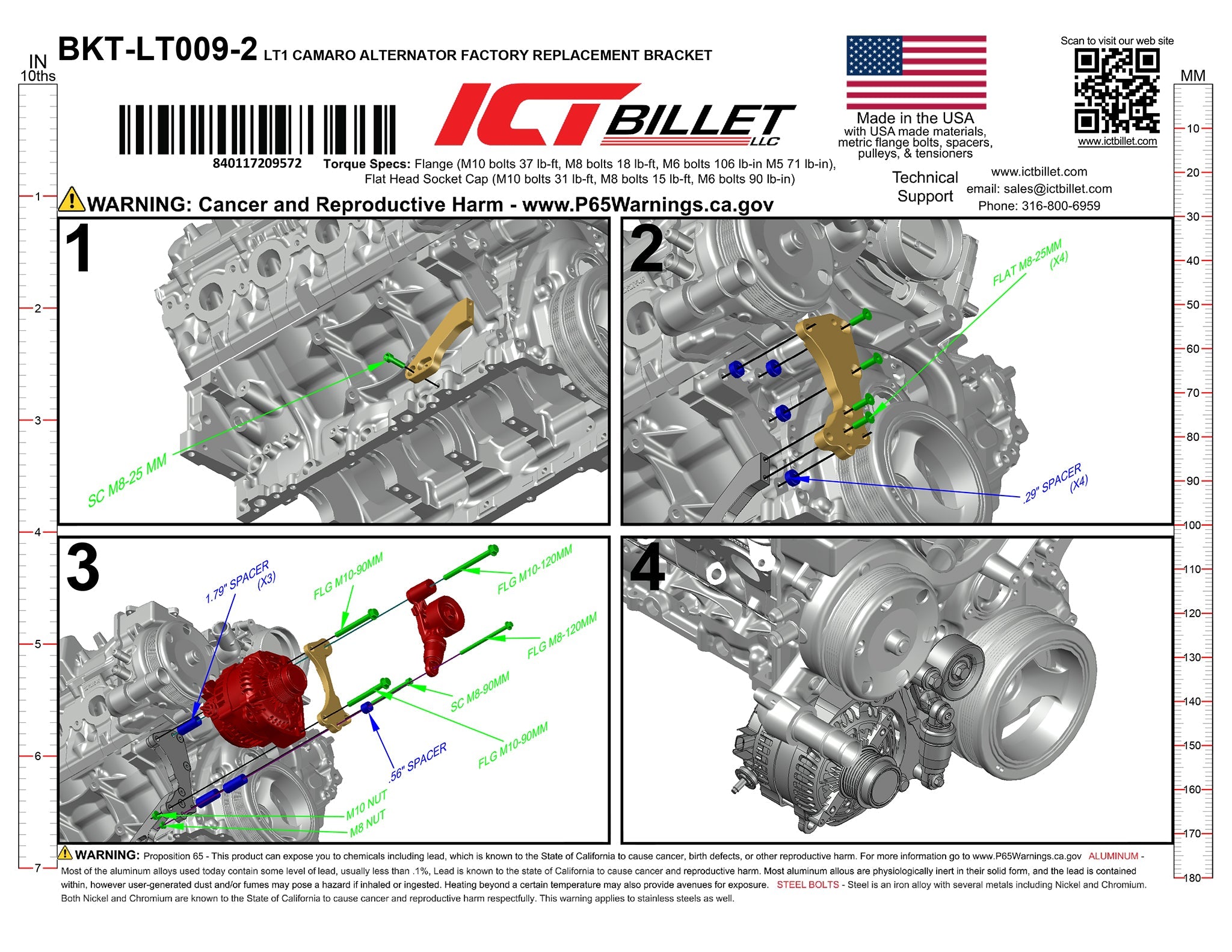 LT1 Camaro Alternator Bracket Low Mount - ICT Billet BKT-LT009-2
