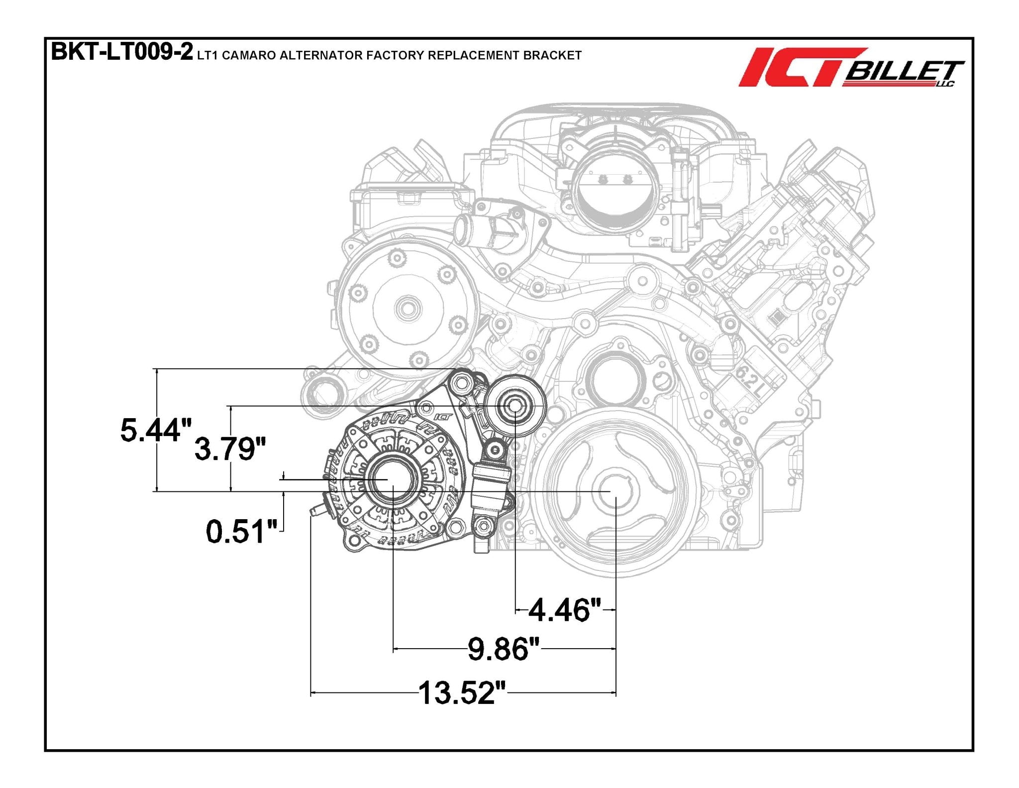 LT1 Camaro Alternator Bracket Low Mount - ICT Billet BKT-LT009-2