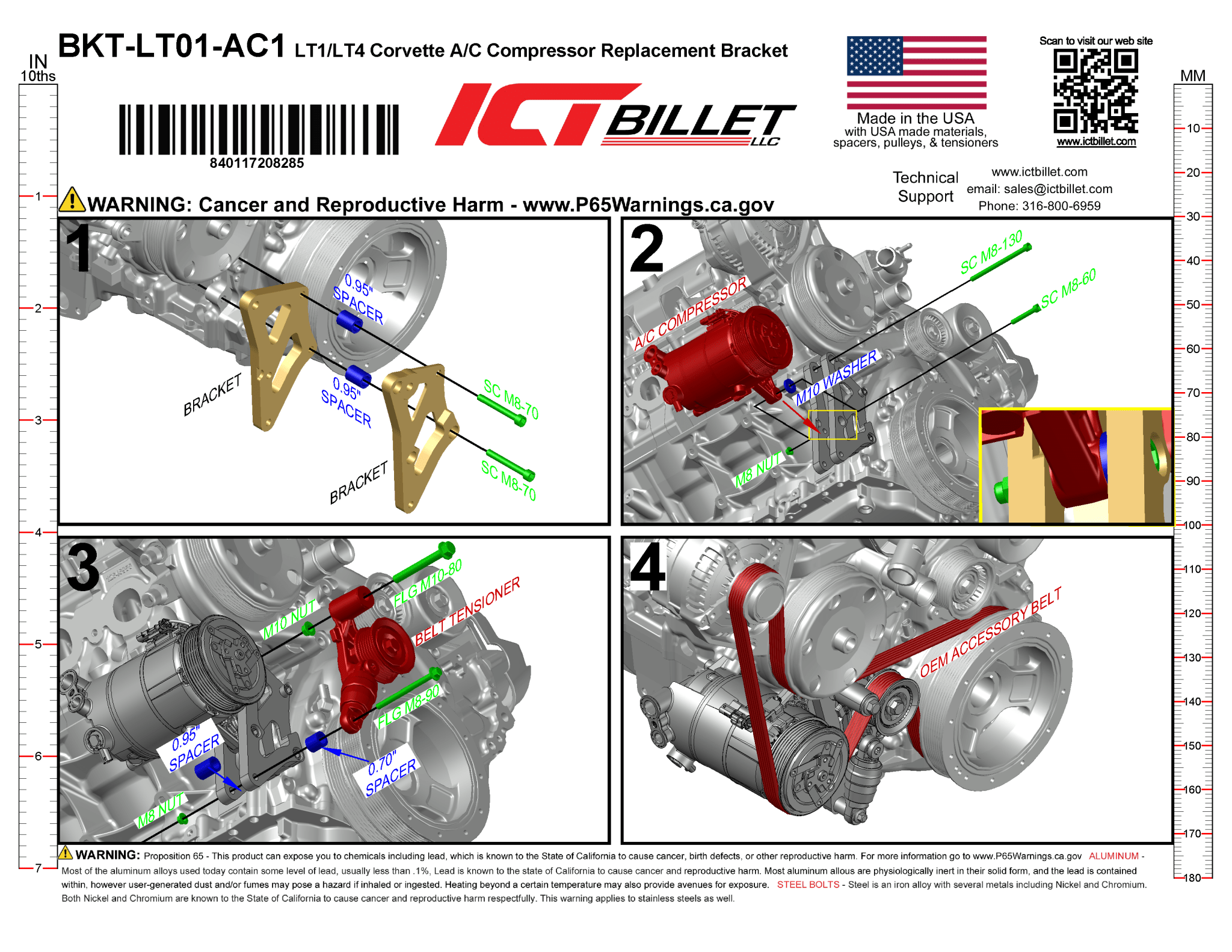 LT1 LT4 Corvette Air Conditioning Bracket - ICT Billet BKT-LT01-AC1
