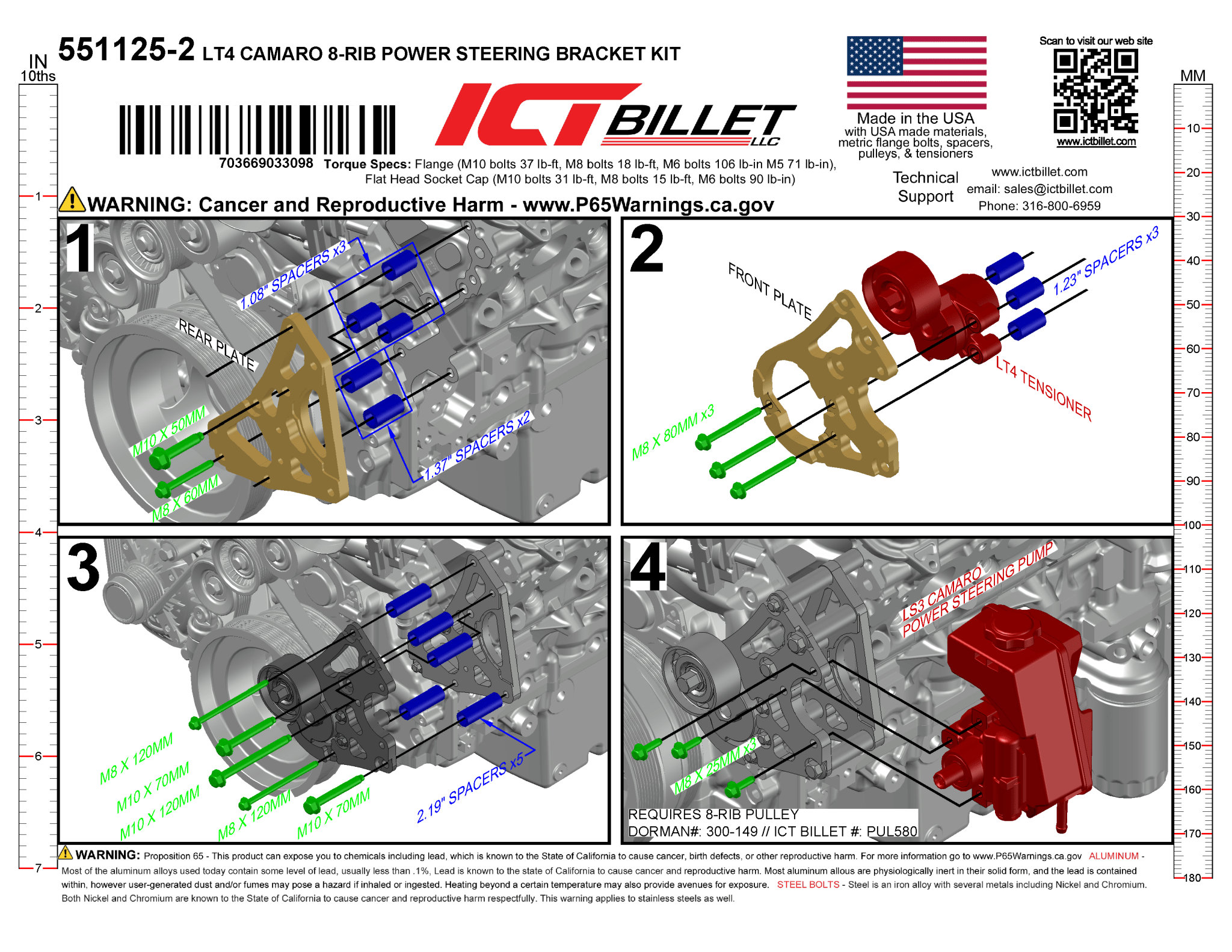 LT4 Camaro 8 Rib Supercharger - Type 2 - Power Steering Pump Bracket Kit - ICT Billet 551125-2