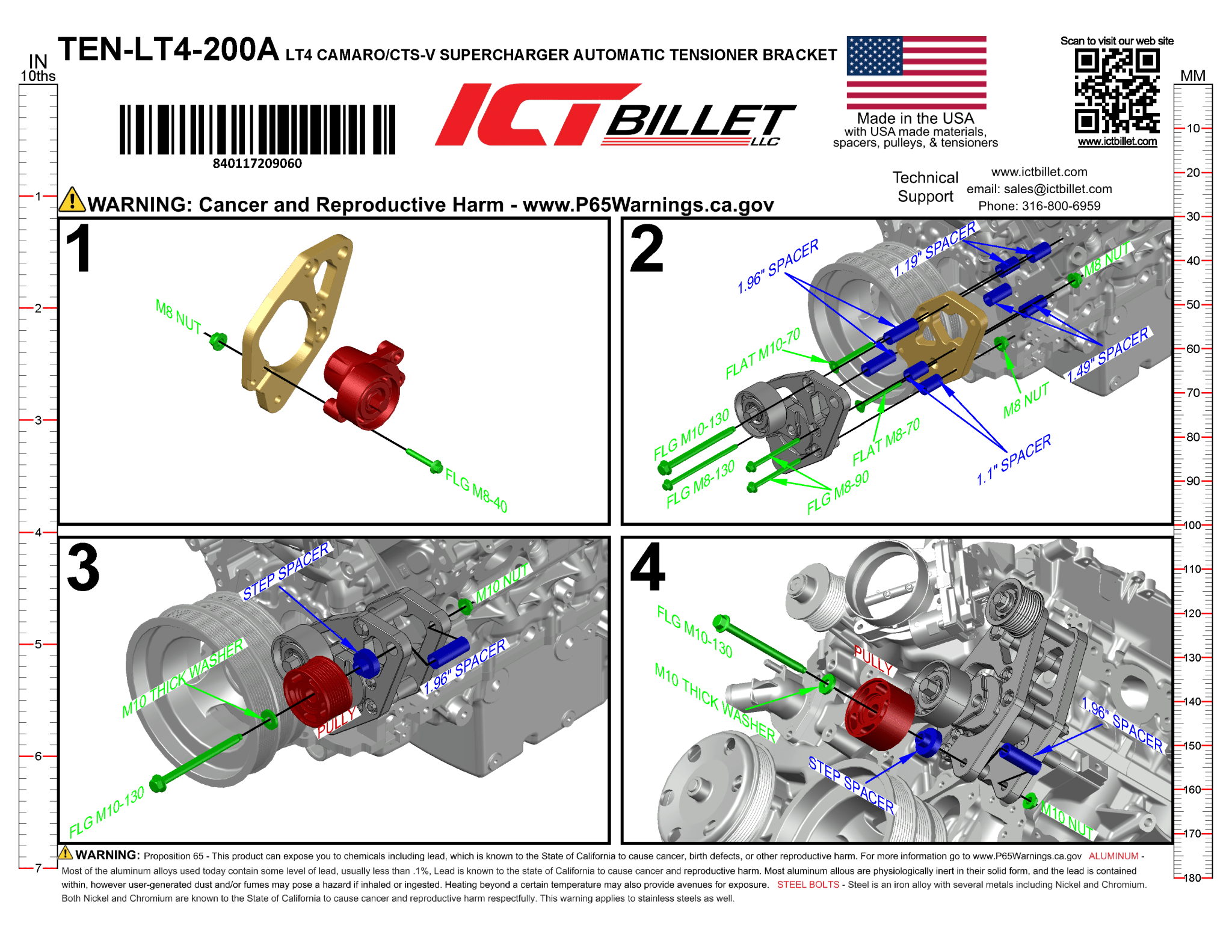 LT4 Camaro Supercharger 8 Rib Belt Tensioner, Idlers and Bracket - ICT Billet TEN-LT4-200A
