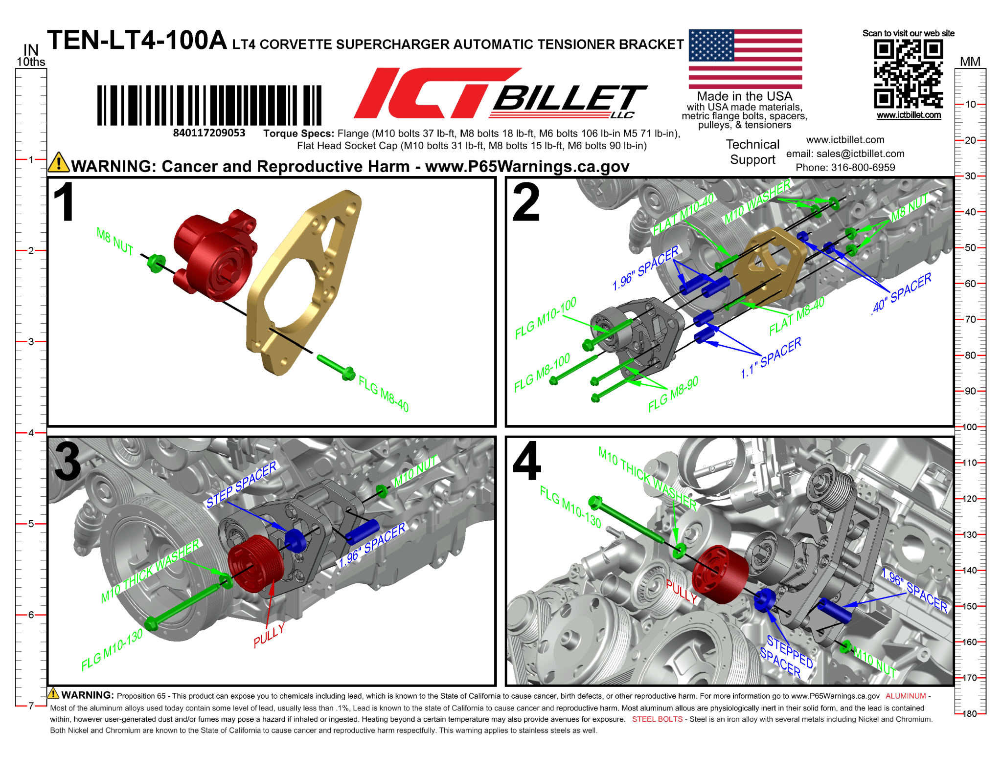 LT4 Corvette Supercharger 8 Rib Belt Tensioner, Idlers and Bracket - ICT Billet TEN-LT4-100A