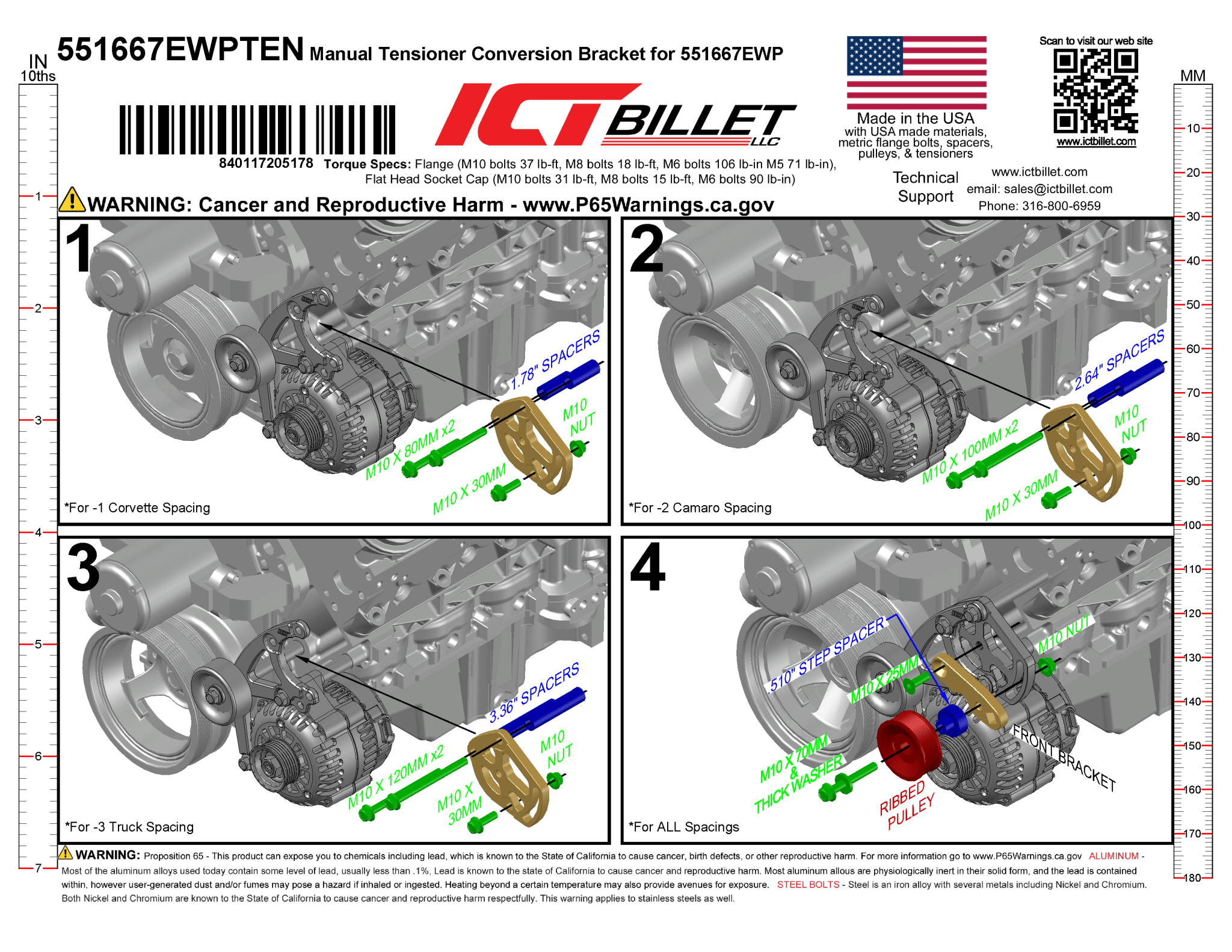 Manual Belt Tensioner for ICT Billet 551667EWP Brackets - ICT Billet 551667EWPTEN