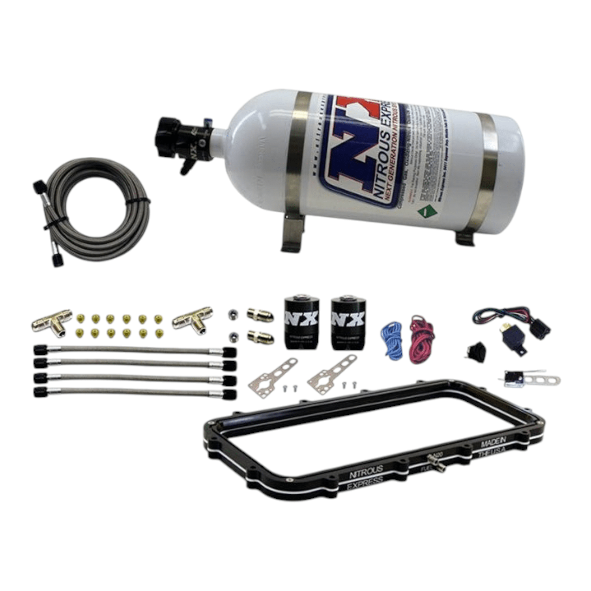 Nitrous Express Holley High Ram Plenum Plate System W/ Black 10Lb Bottle - ICT Billet NX-20940-10