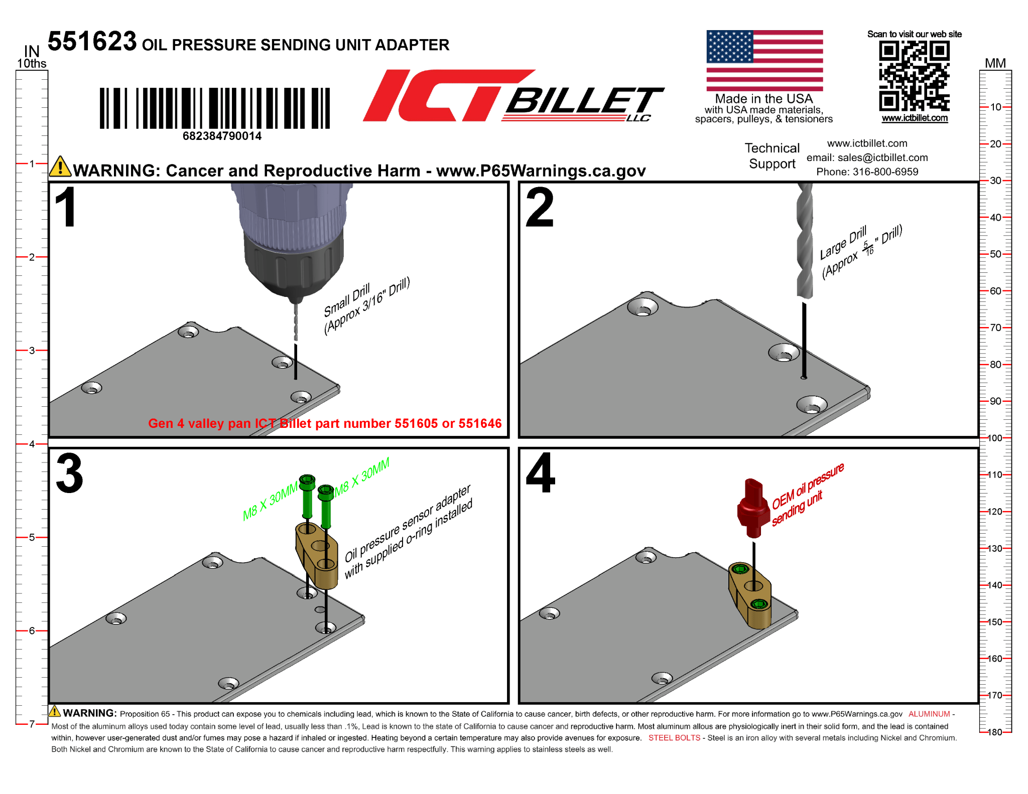 Oil Pressure Sensor Adapter Port - For Gen 4 LS Valley Pan - M16-1.5 Sending Unit - ICT Billet 551623