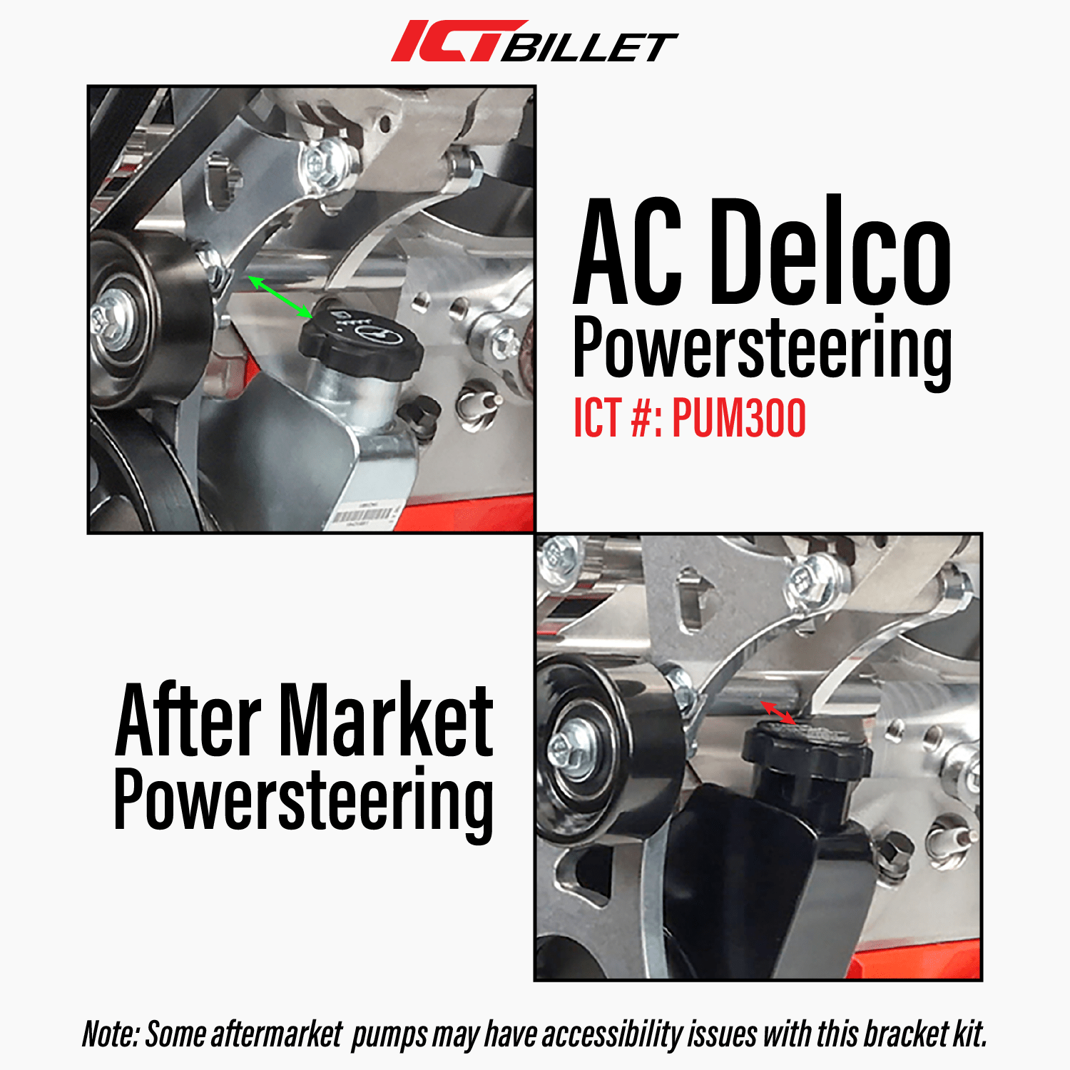 S10 LS Swap A/C Compressor and Power Steering Bracket LS1 LS3 LSX LQ4 LQ9 4.8L 5.3L 6.0L - ICT Billet 551779-3