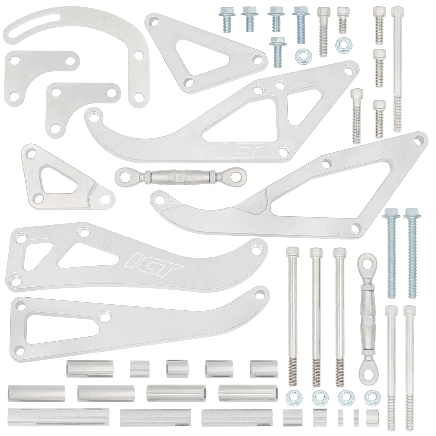 SBC Alternator Power Steering A/C Compressor Bracket Kit for Long Water Pump - ICT Billet 551745